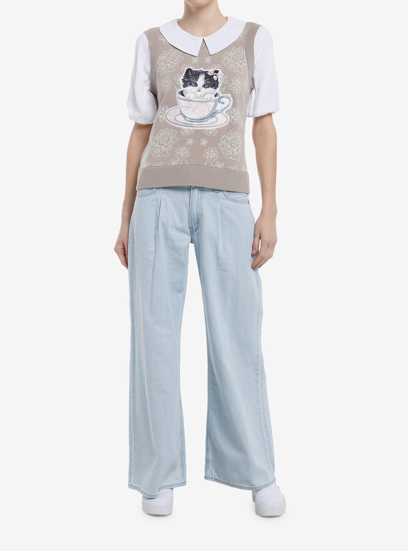 Thorn & Fable Teacup Cat Girls Twofer Top, , hi-res