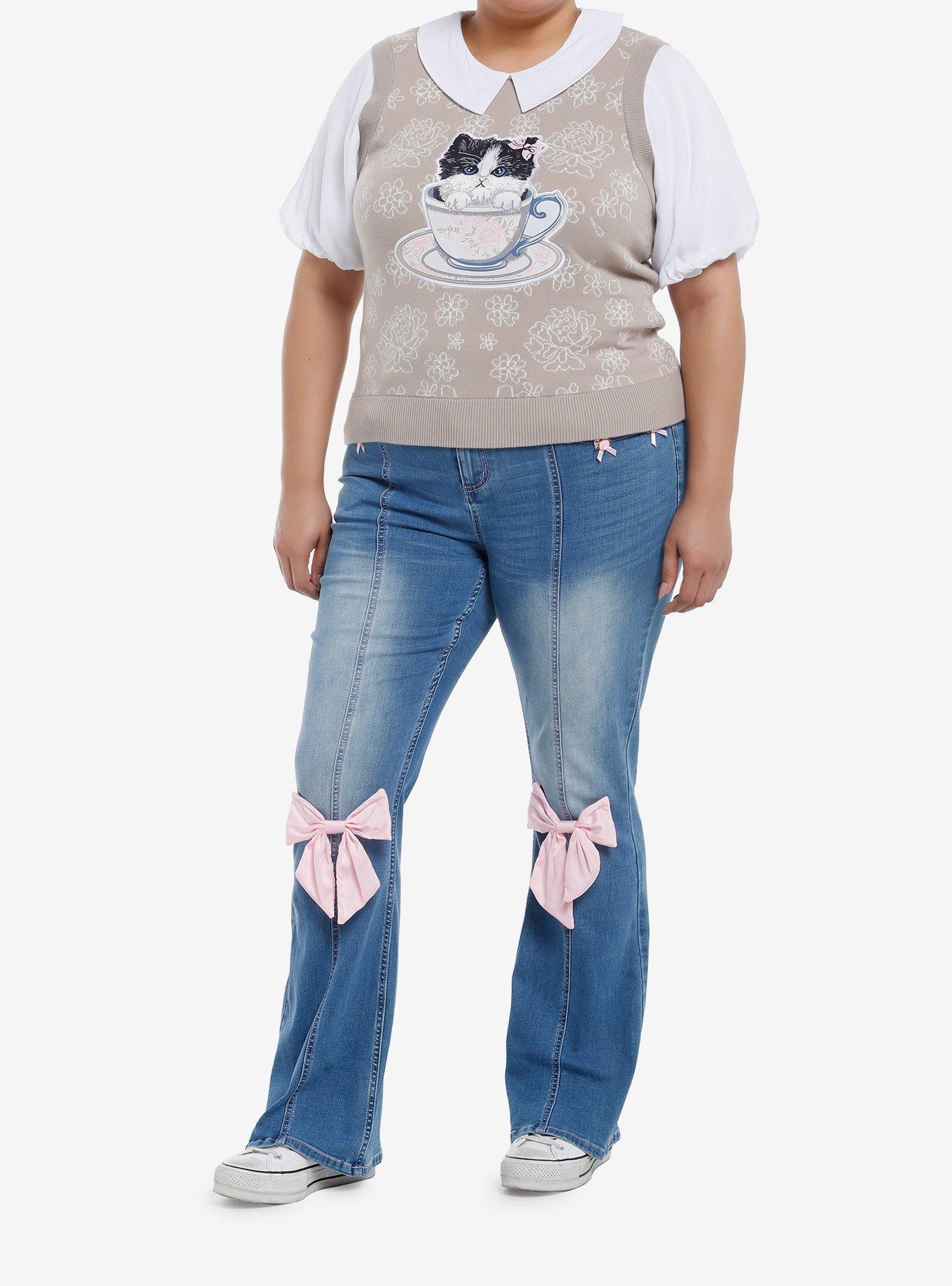Thorn & Fable Teacup Cat Girls Twofer Top Plus Size, , hi-res