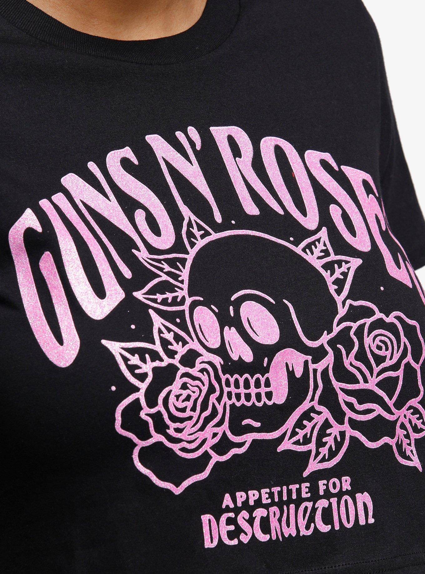 Guns N' Roses Pink Glitter Skull Girls Baby T-Shirt, BLACK, alternate