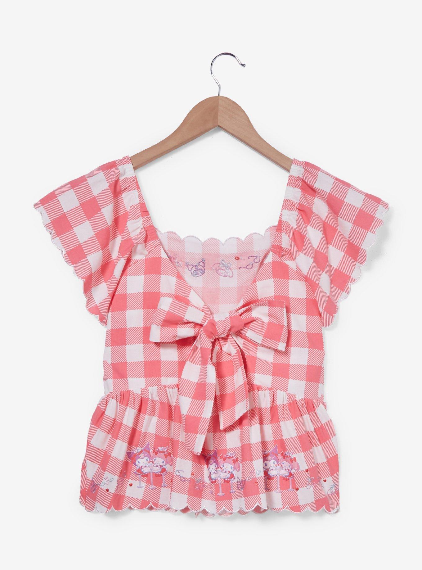 Sanrio My Melody & Kuromi Diner Checkered Tie-Back Women's Blouse - BoxLunch Exclusive, , hi-res