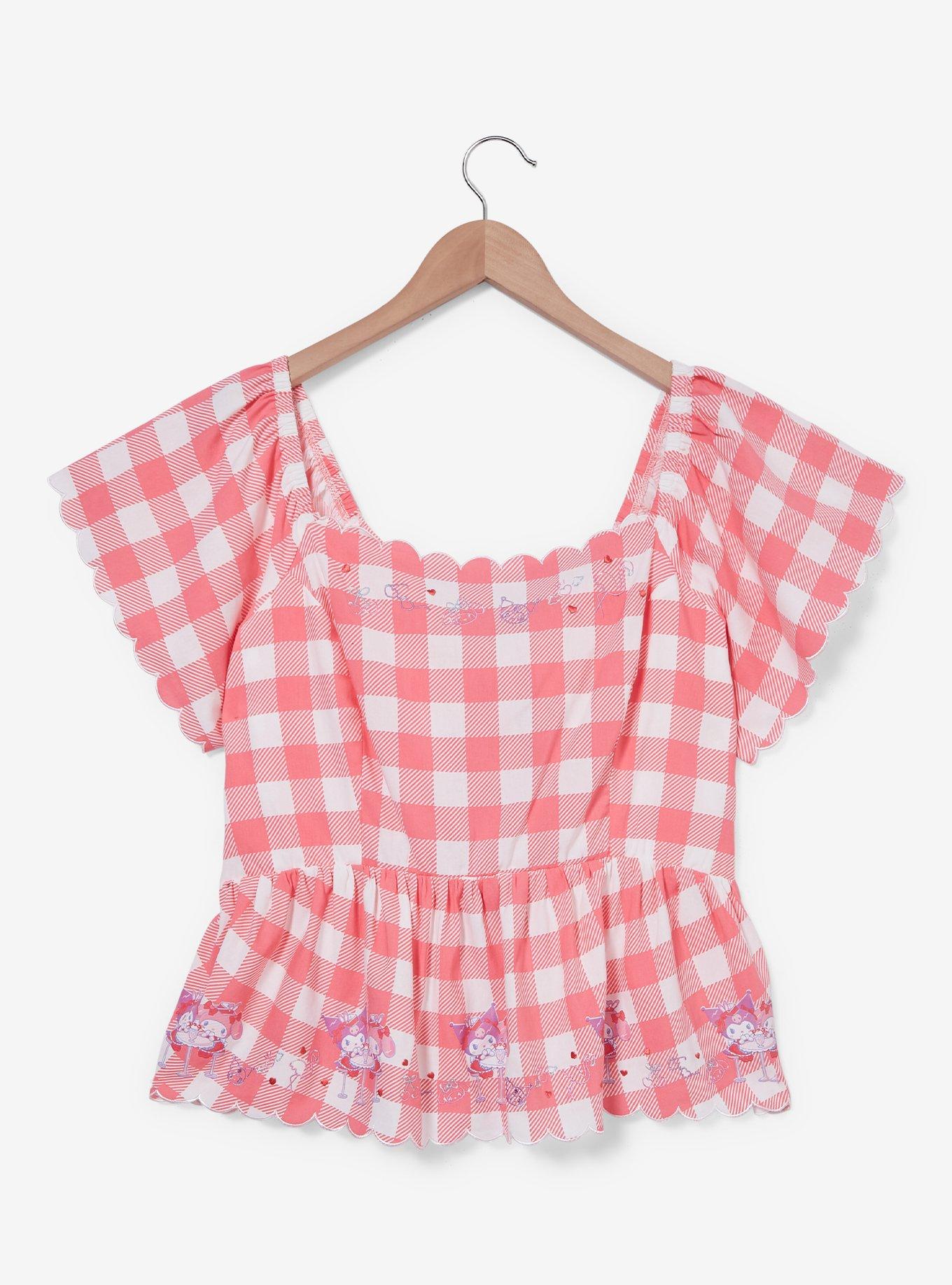 Sanrio My Melody & Kuromi Diner Checkered Tie-Back Women's Plus Size Blouse - BoxLunch Exclusive, , hi-res