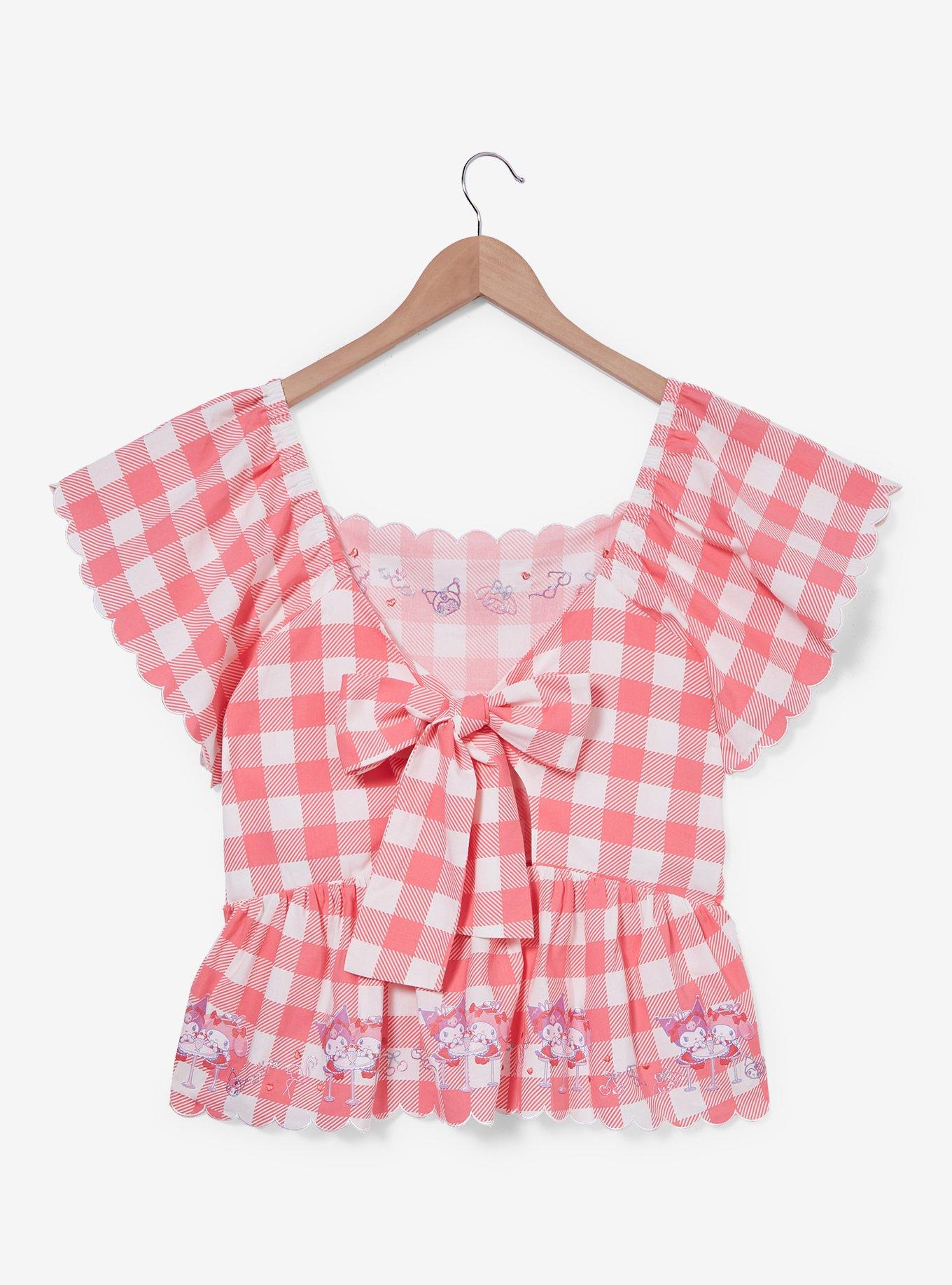 Sanrio My Melody & Kuromi Diner Checkered Tie-Back Women's Plus Size Blouse - BoxLunch Exclusive, GINGHAM PLAID, alternate