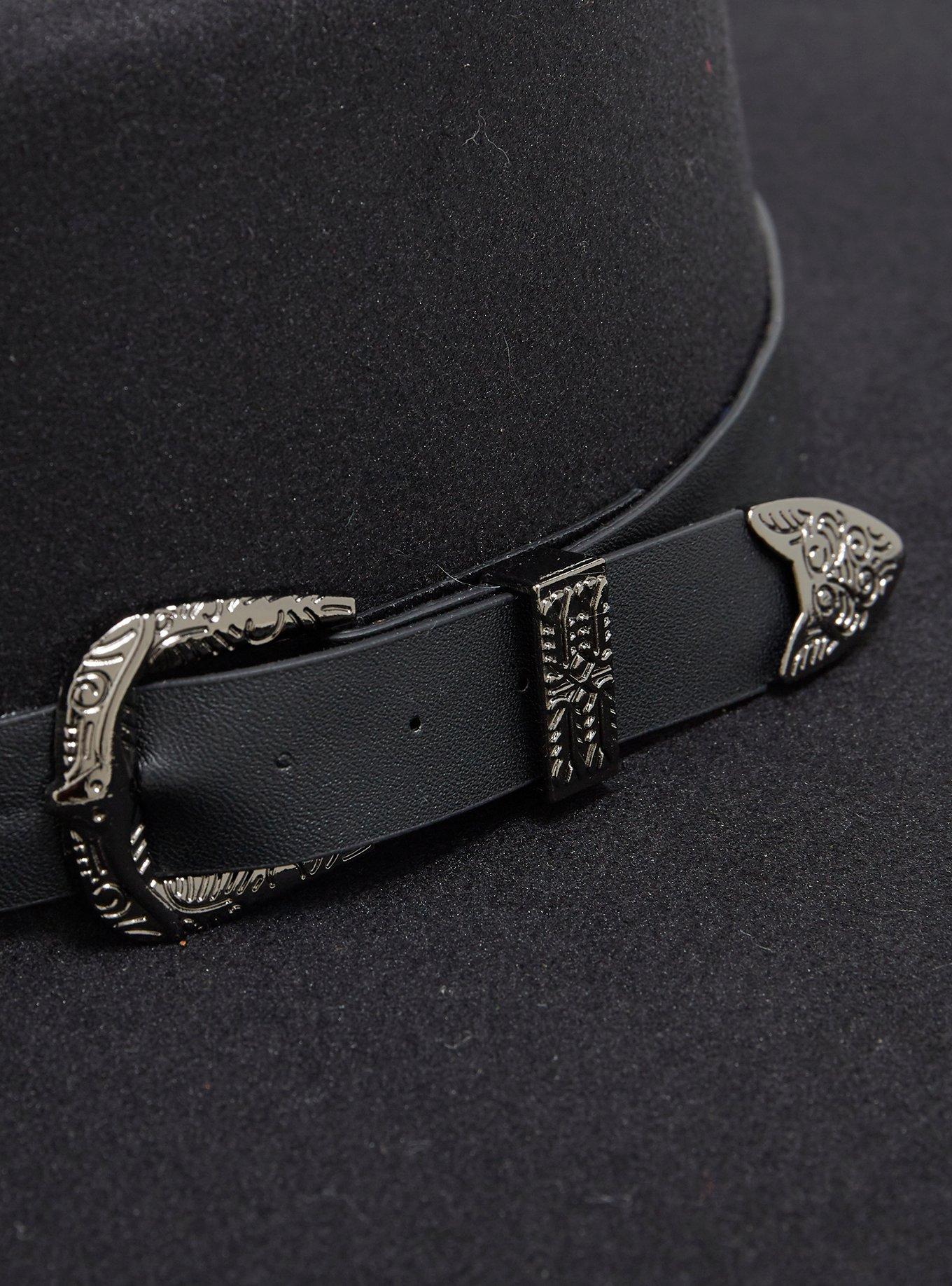 Black Western Buckle Wide Brim Hat, , alternate