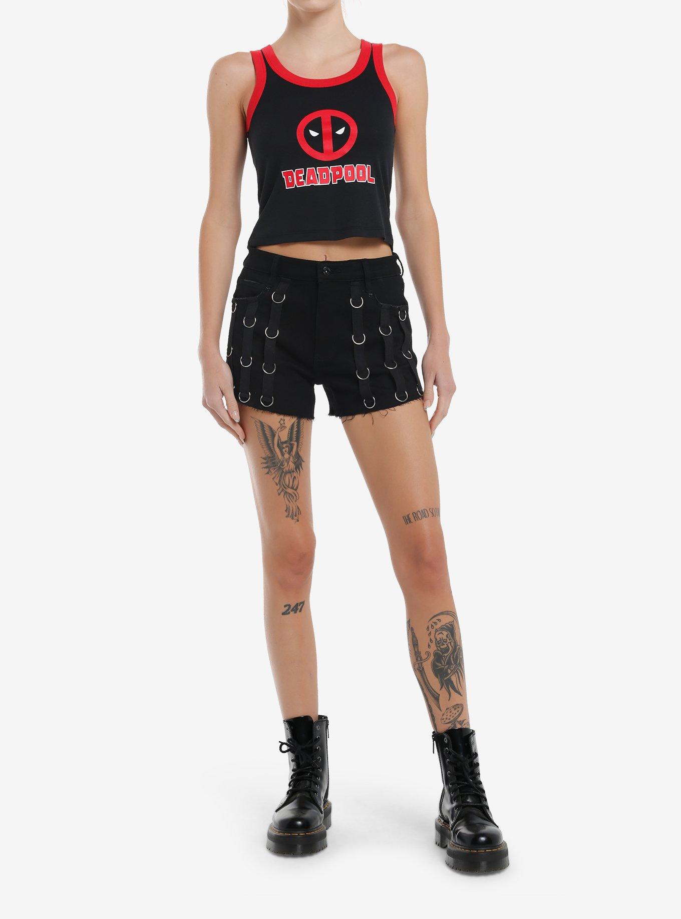 Marvel Deadpool Logo Contrast Rib Girls Tank Top, RED, alternate