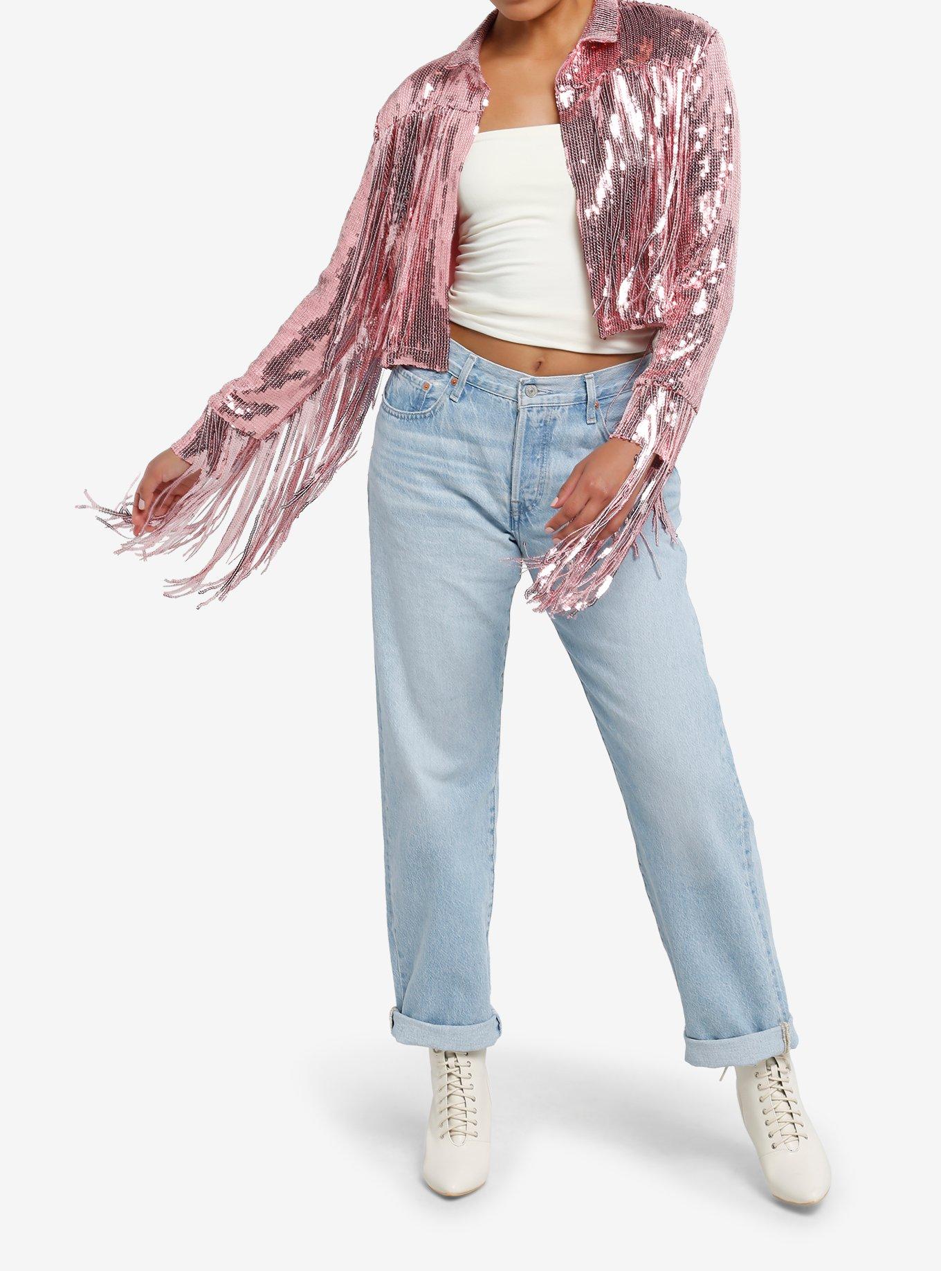 Pink Sequin Fringe Girls Jacket, , hi-res