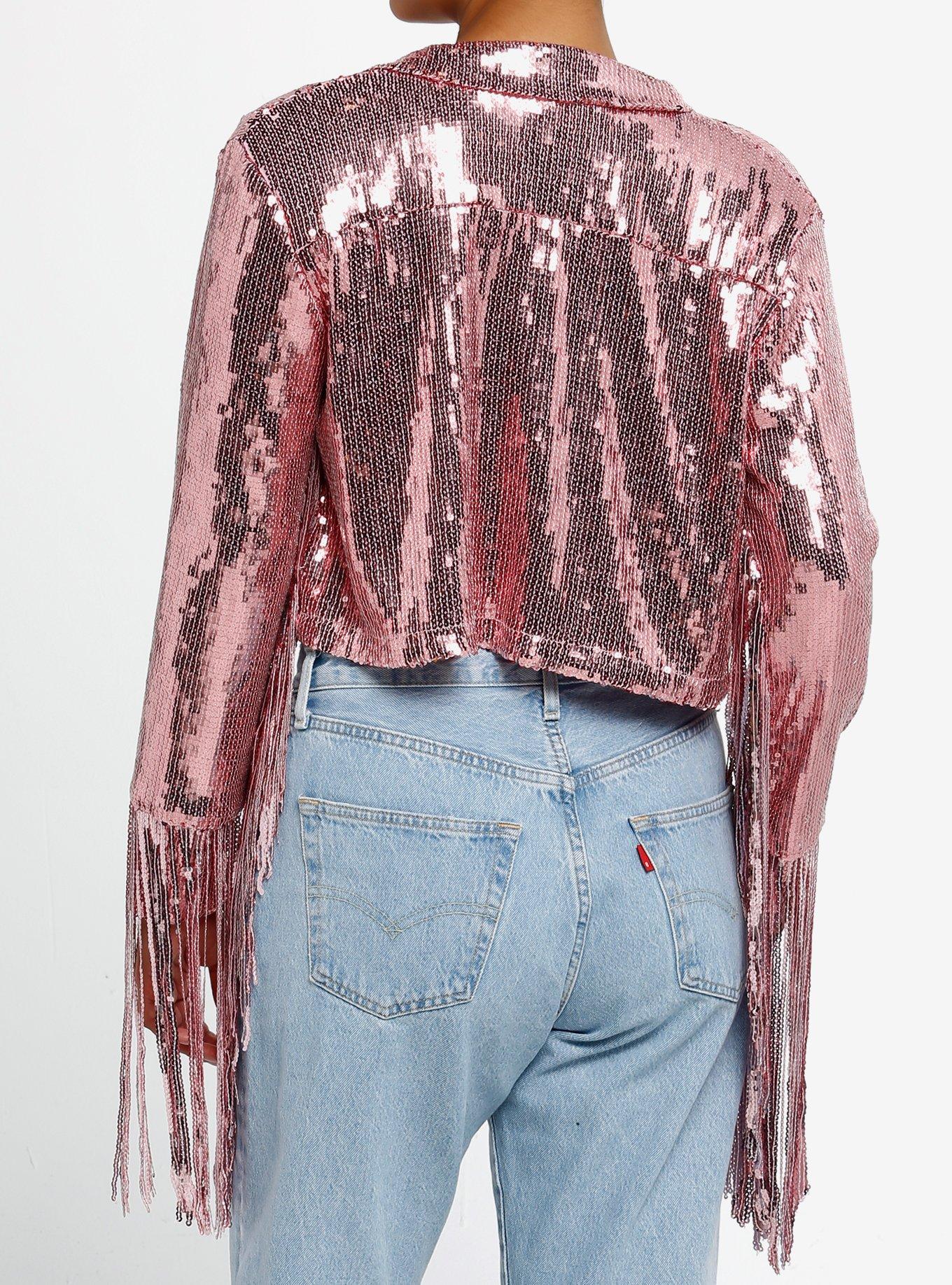 Pink Sequin Fringe Girls Jacket, PINK, alternate