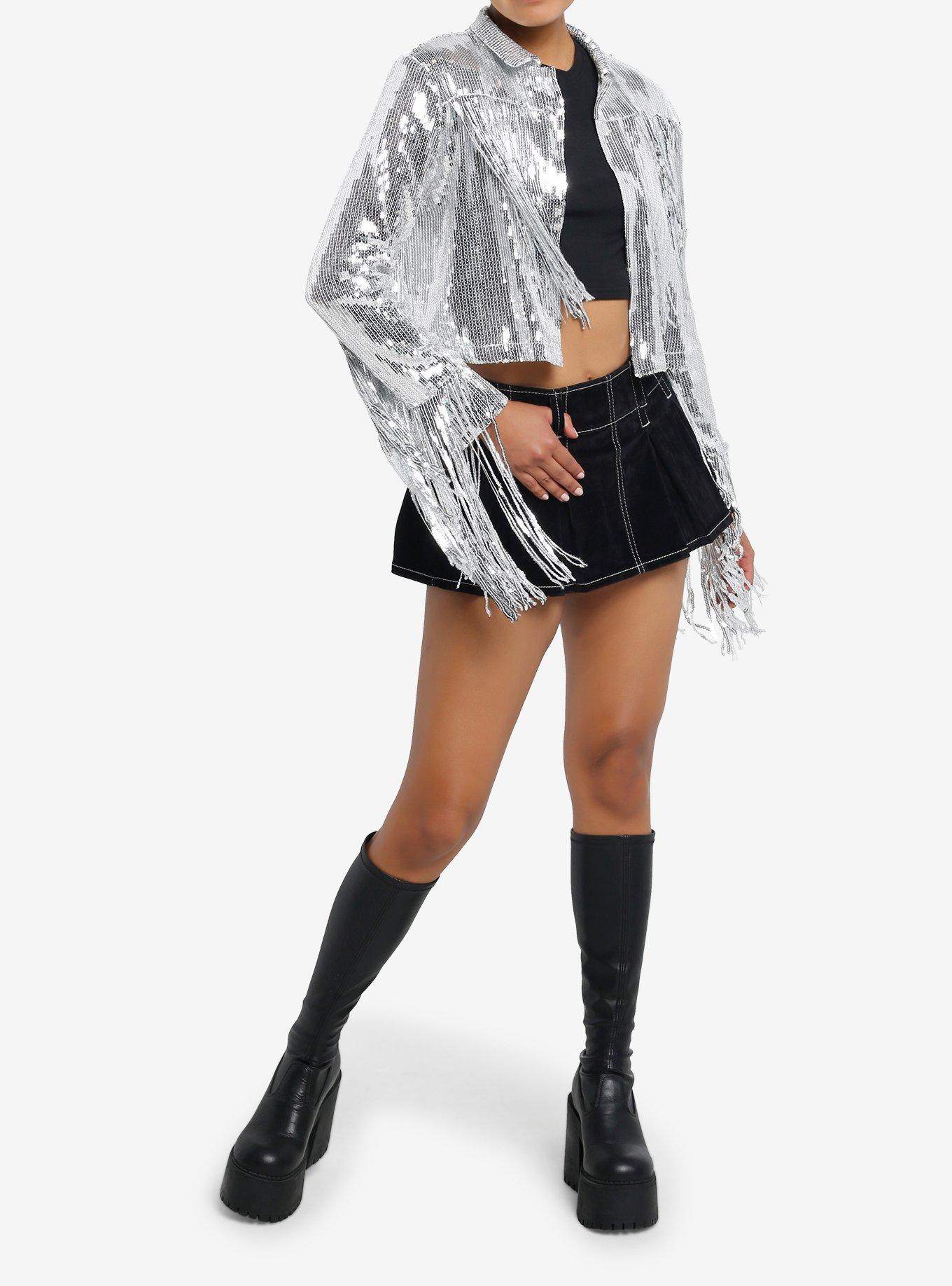 Silver Sequin Fringe Girls Jacket, , hi-res