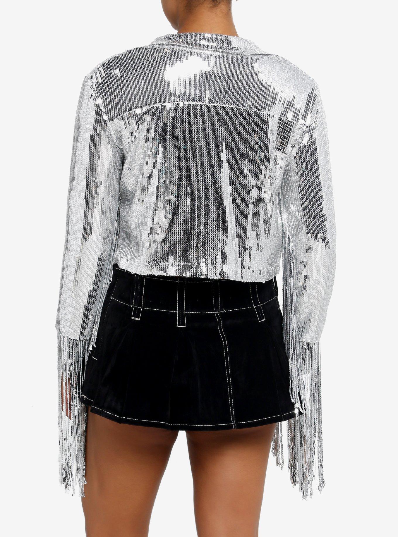 Silver Sequin Fringe Girls Jacket, SILVER, alternate
