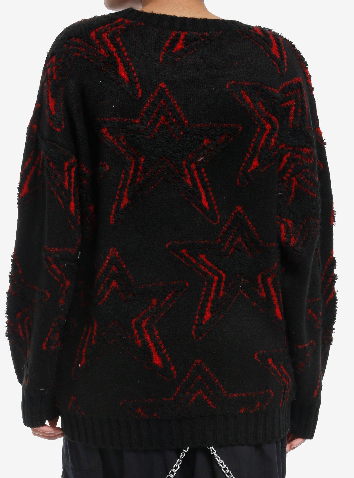 Social Collision Black & Red Star Knit Girls Sweater, RED, alternate