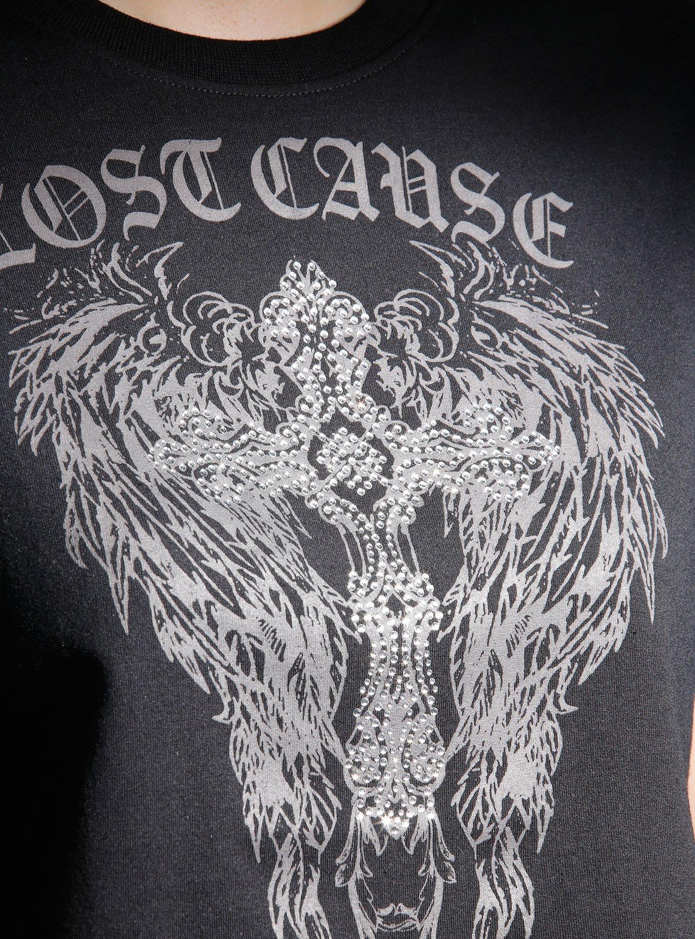 Lost Cause Rhinestone Cross Girls Baby T-Shirt, GREY, alternate
