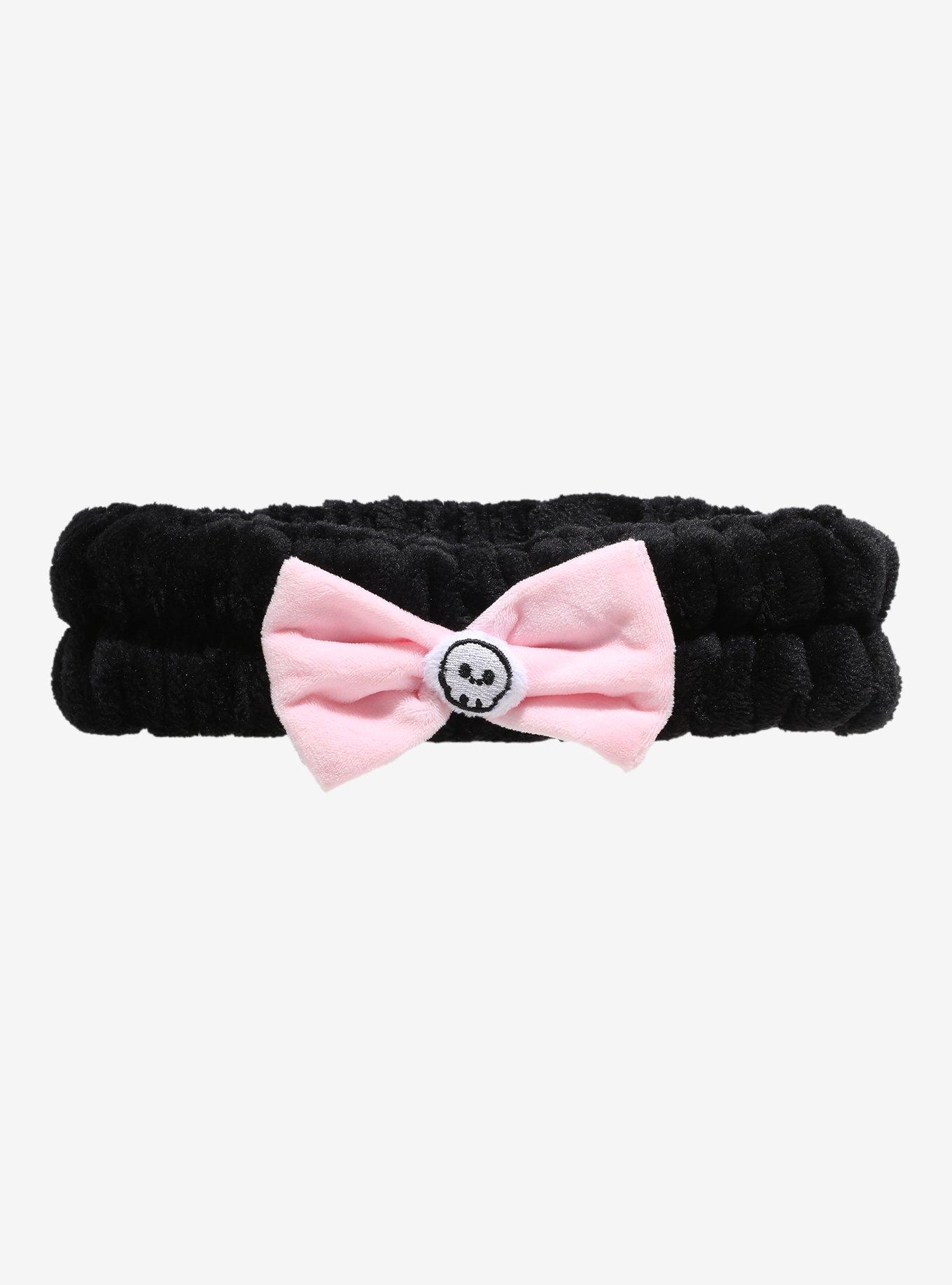 Black & Pink Skull Bow Spa Headband, , hi-res