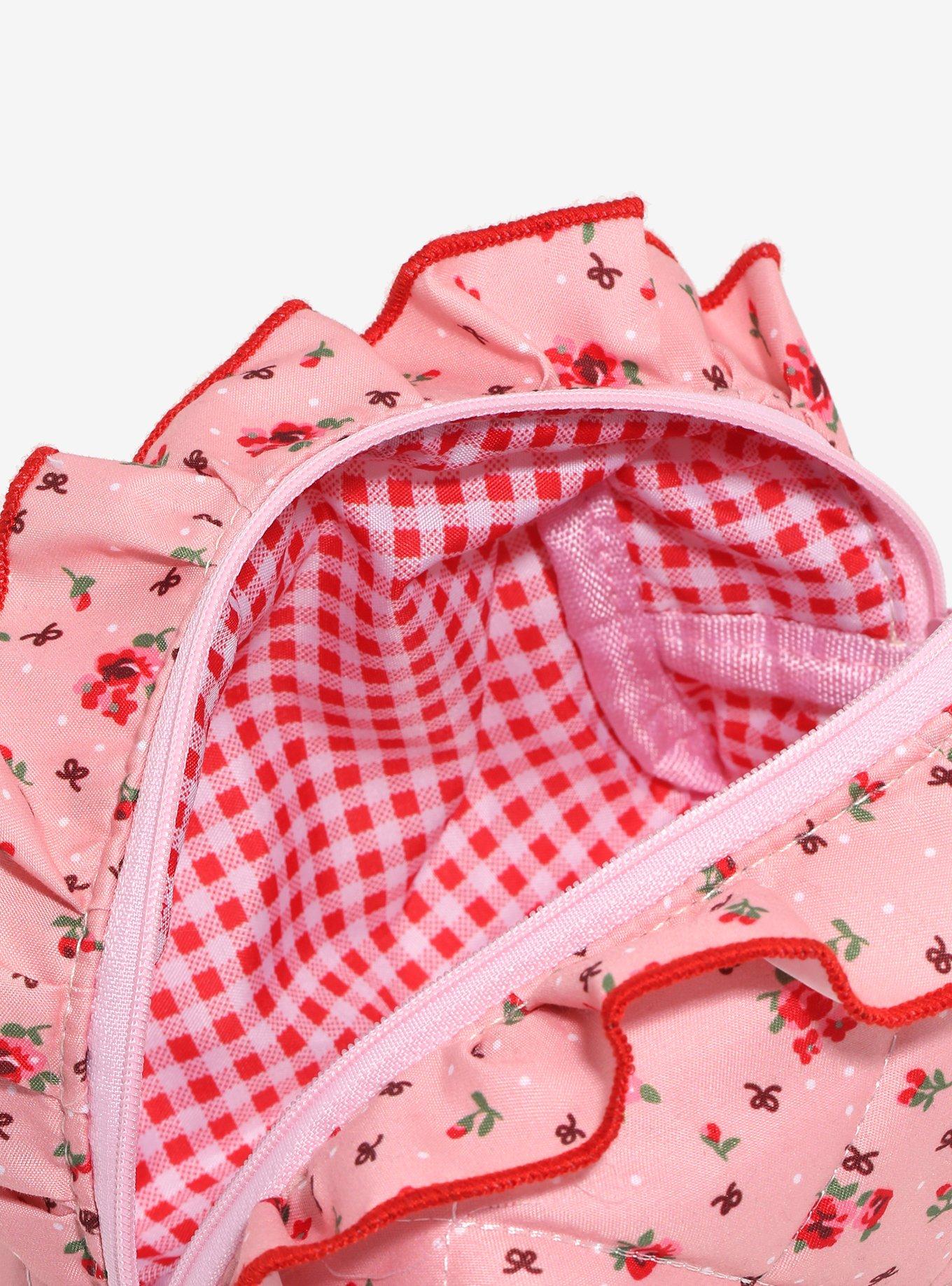 Flower Bow Ruffle Quilt Makeup Bag, , alternate