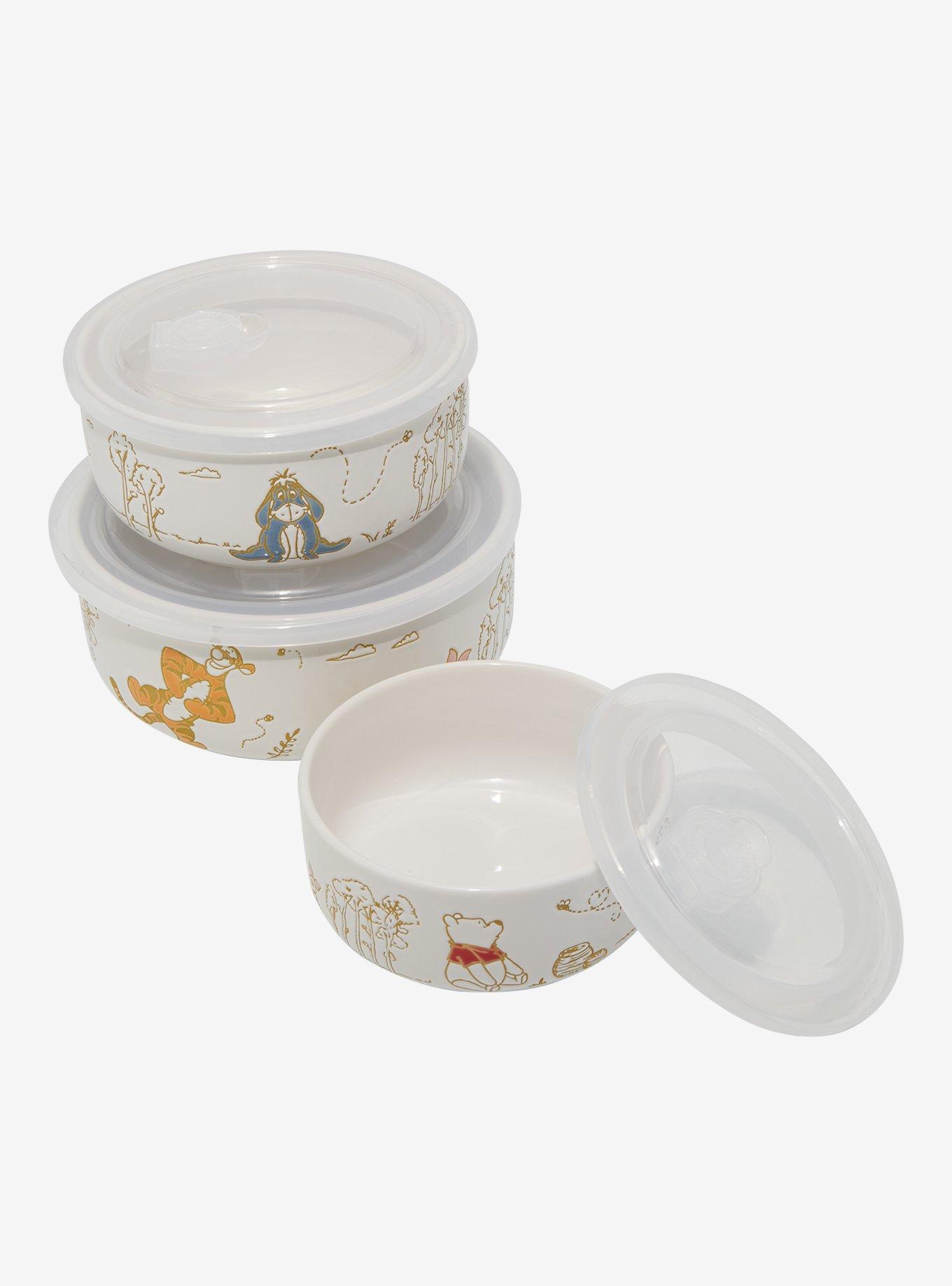 Disney Winnie the Pooh Wax Resist Characters Ceramic Food Storage Bowl Set, , hi-res