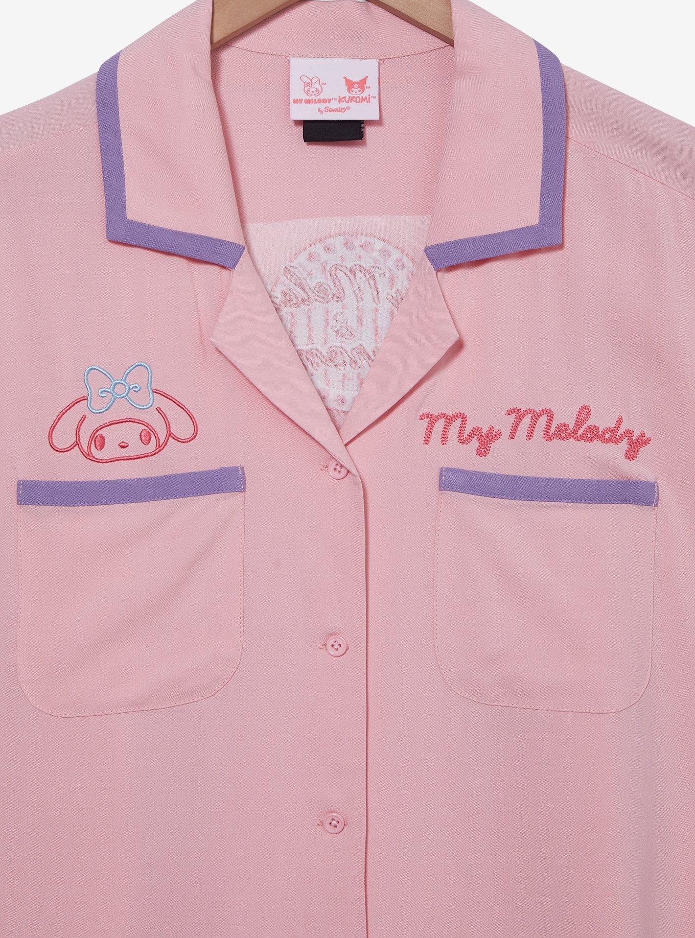 Sanrio My Melody Diner Women's Plus Size Cropped Woven Button-Up - BoxLunch Exclusive, PINK, alternate