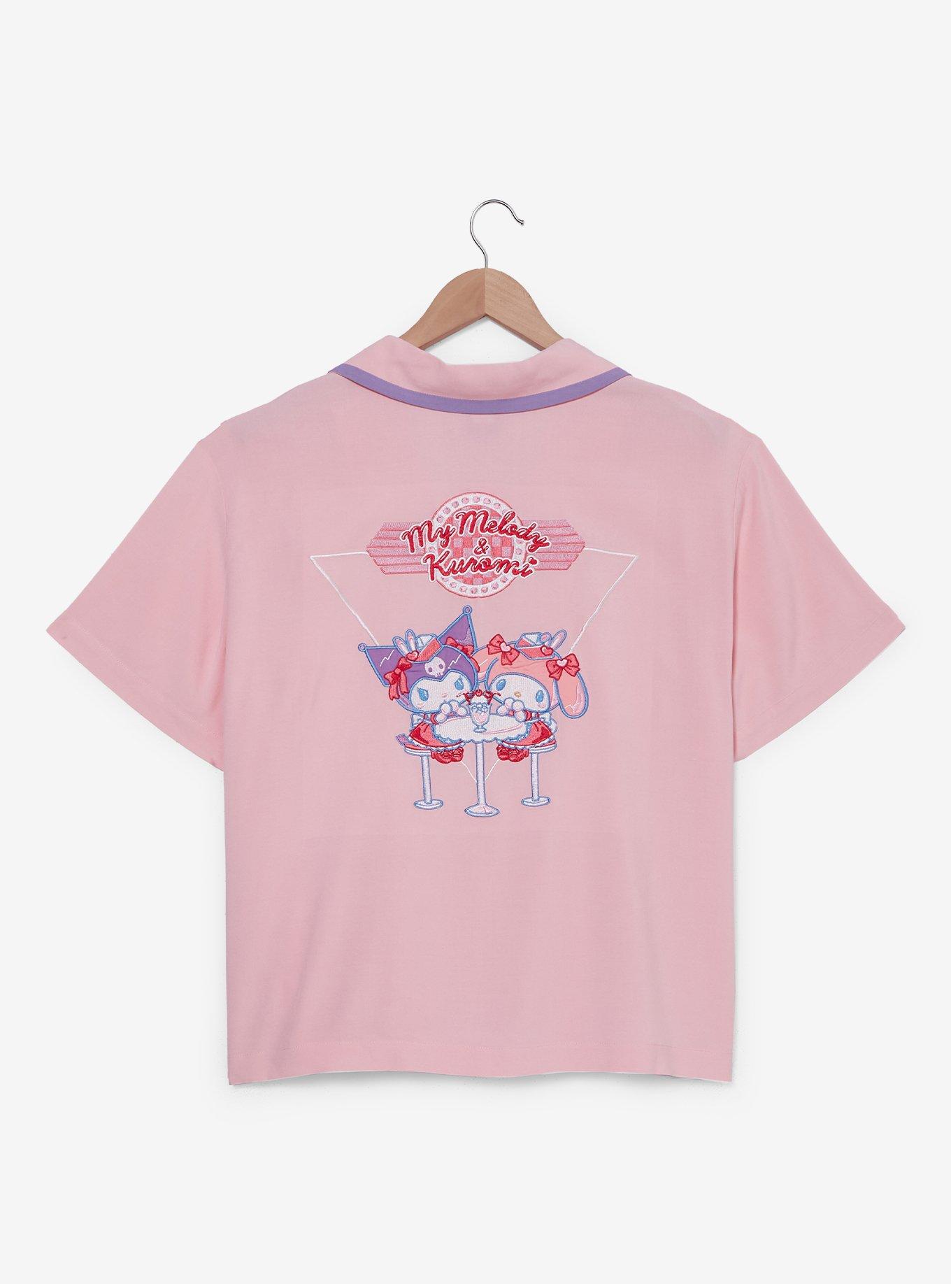 Sanrio My Melody Diner Women's Plus Size Cropped Woven Button-Up - BoxLunch Exclusive, PINK, alternate