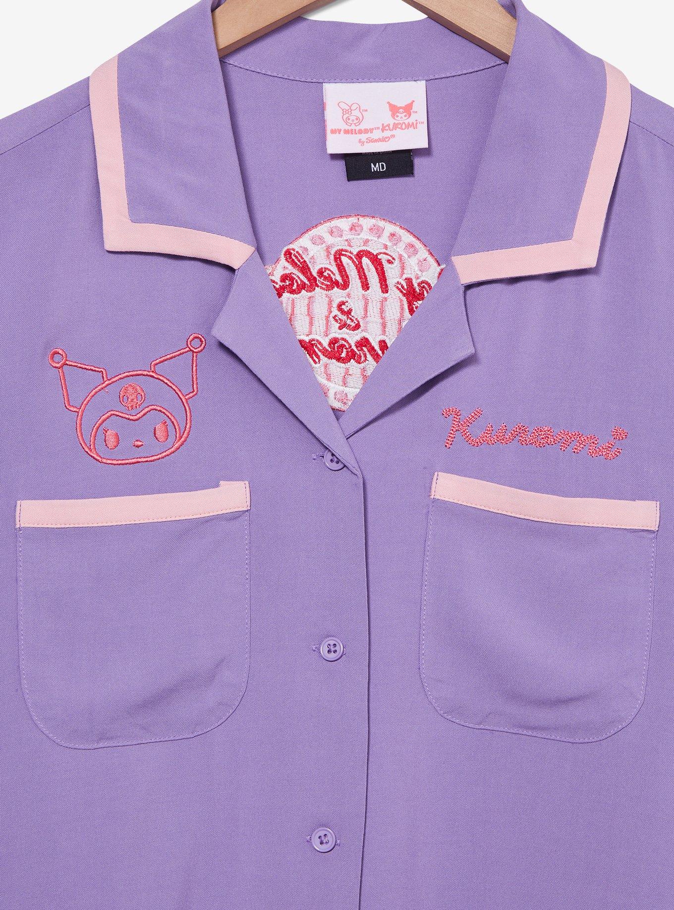 Sanrio Kuromi Diner Women's Cropped Woven Button-Up - BoxLunch Exclusive, PURPLE, alternate