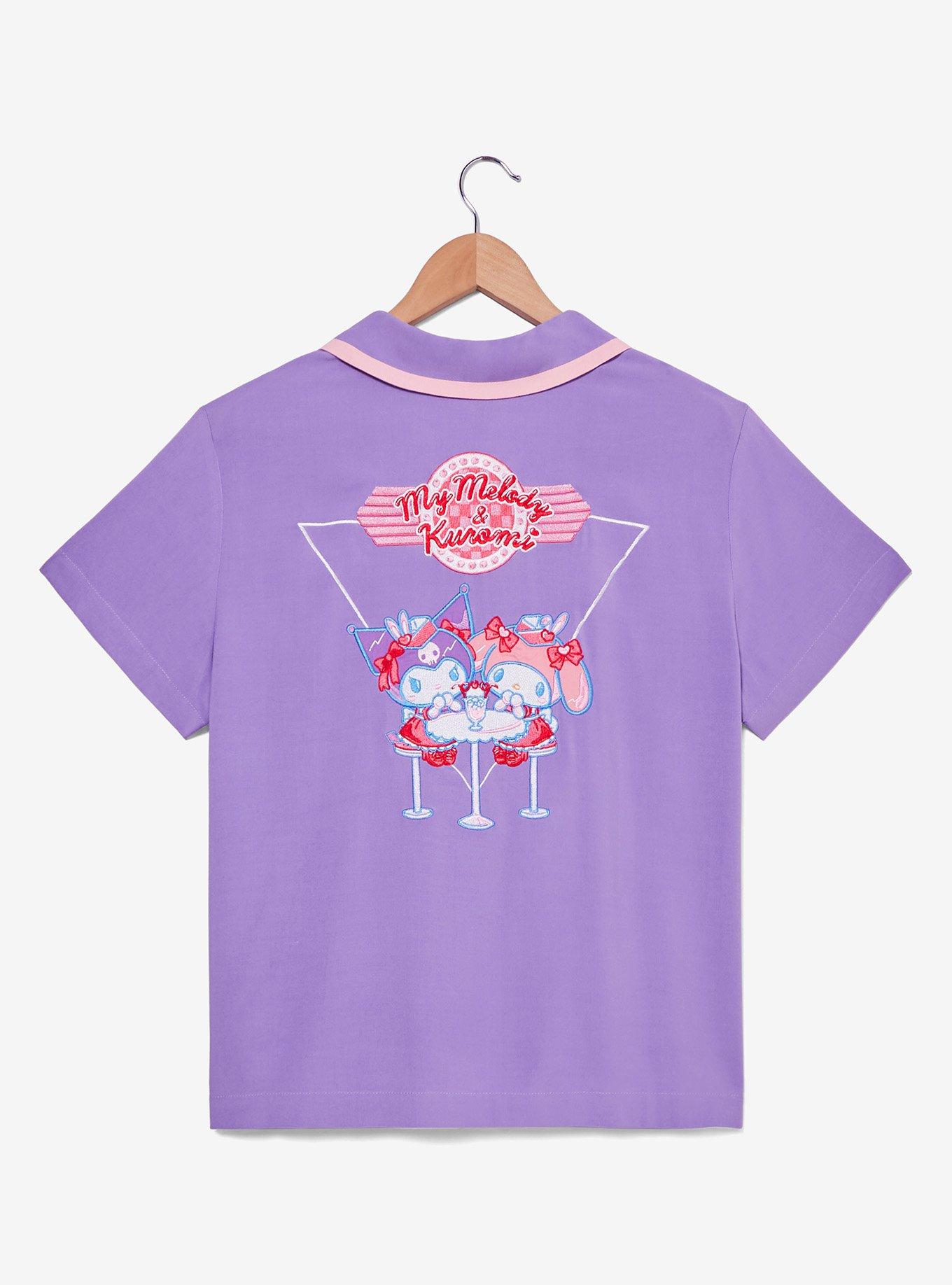 Sanrio Kuromi Diner Women's Cropped Woven Button-Up - BoxLunch Exclusive, PURPLE, alternate