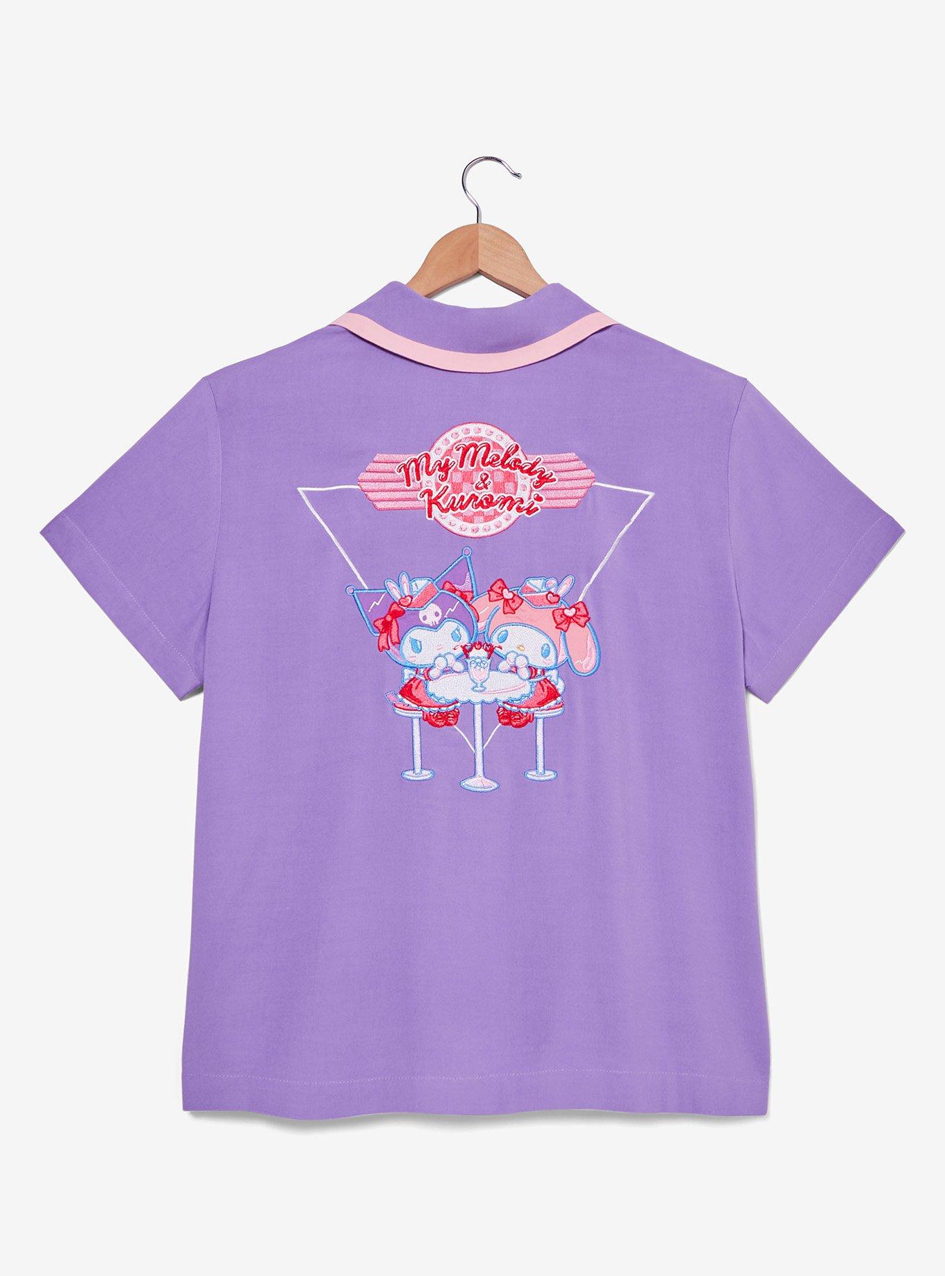 Sanrio Kuromi Diner Women's Plus Size Cropped Woven Button-Up - BoxLunch Exclusive, PURPLE, alternate