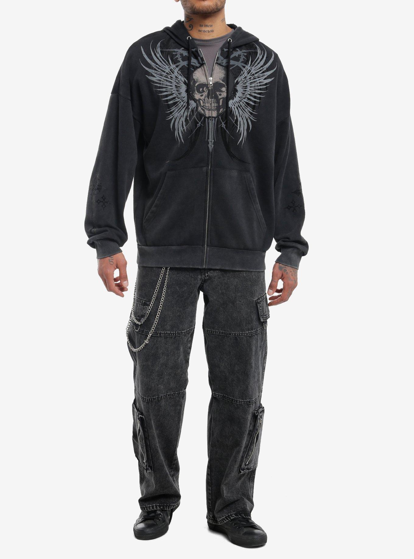 Social Collision Wing & Skull Appliqué Hoodie, , hi-res