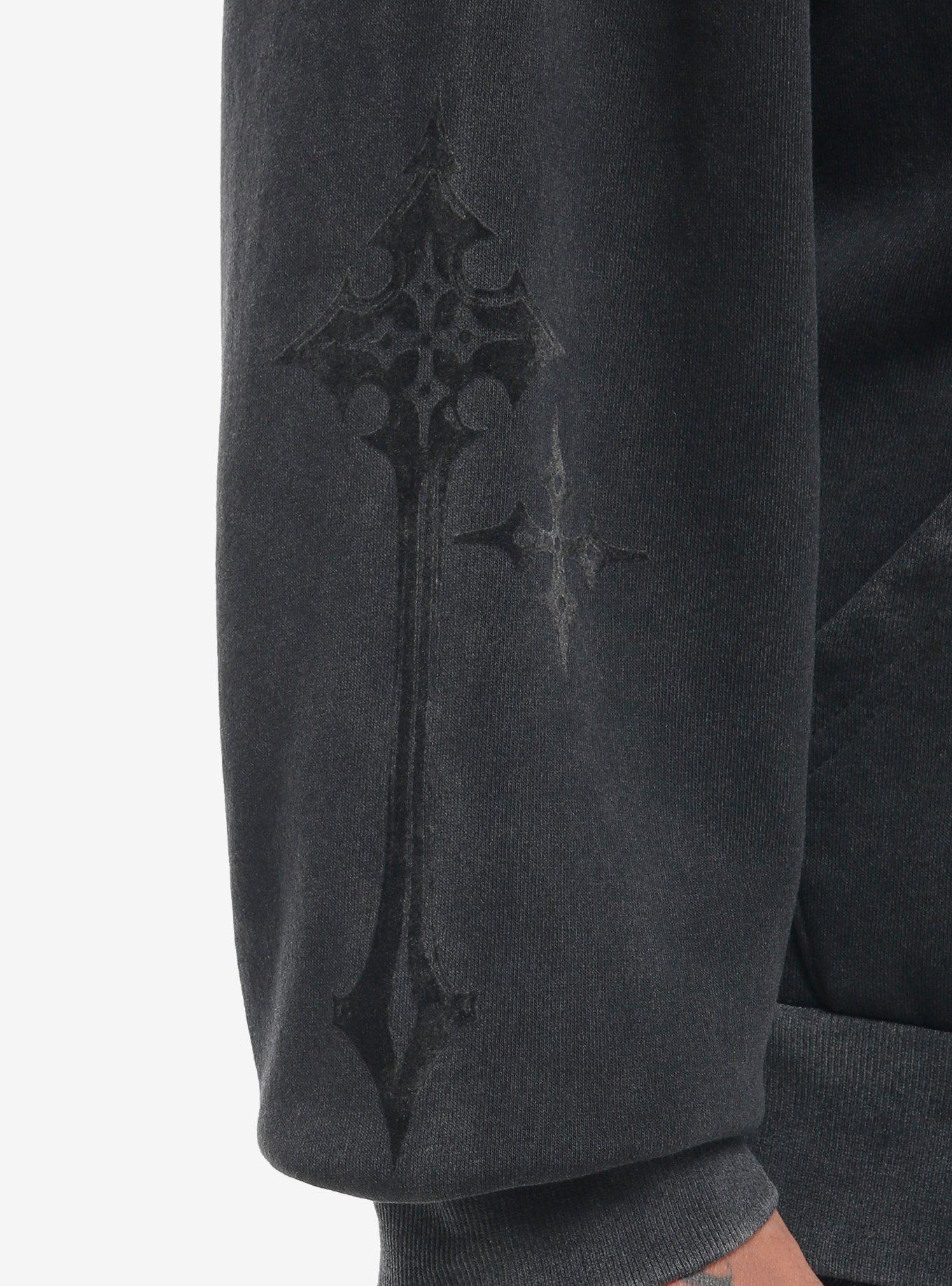 Social Collision Wing & Skull Appliqué Hoodie, GREY, alternate