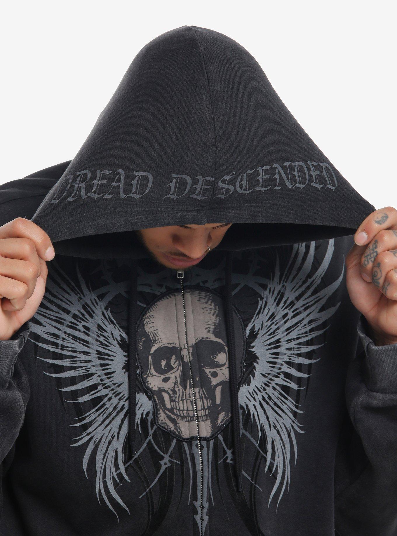 Social Collision Wing & Skull Appliqué Hoodie, GREY, alternate
