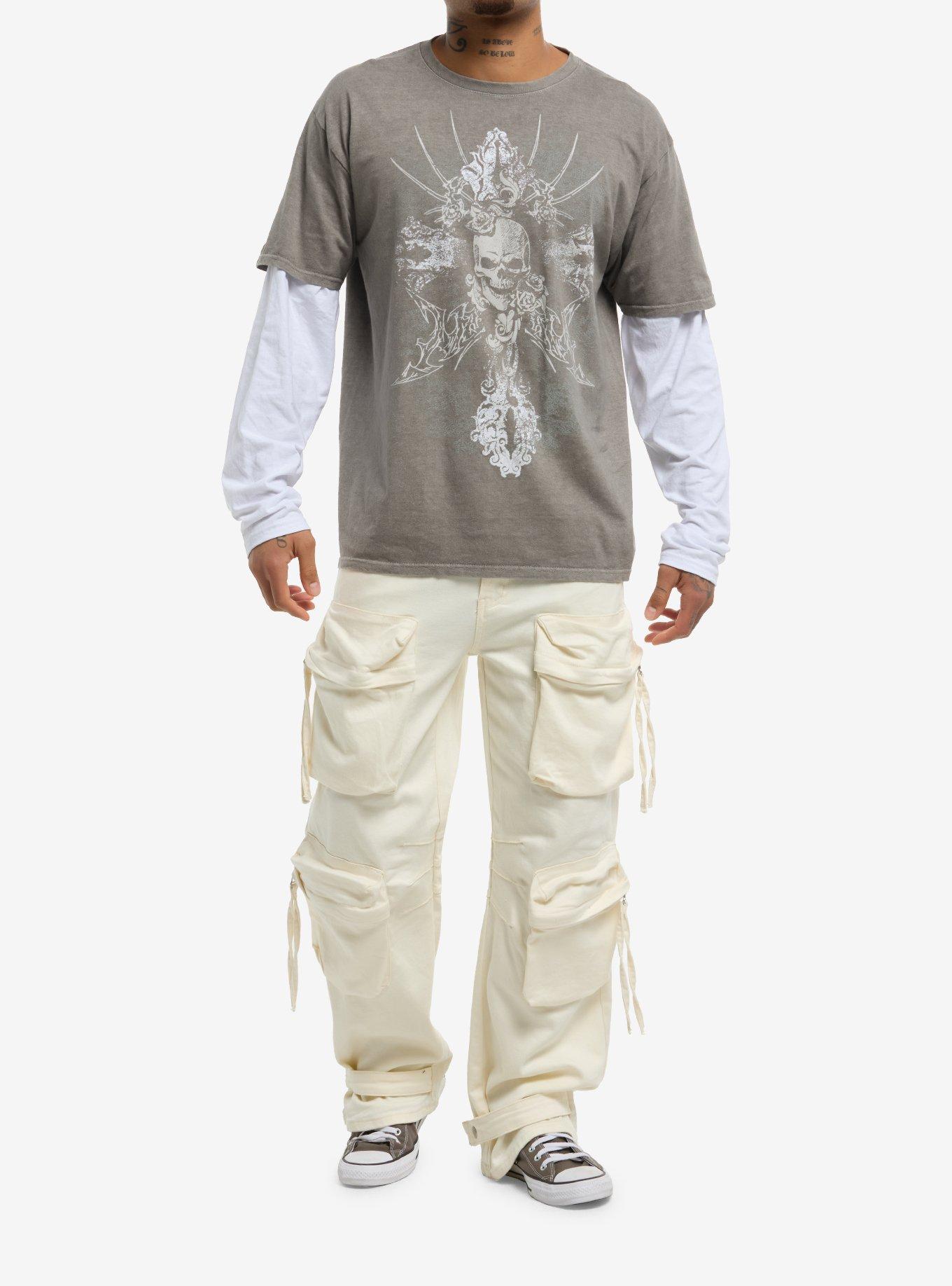 Spiked Tribal Gothic Cross & Skull Twofer Long-Sleeve T-Shirt, , hi-res