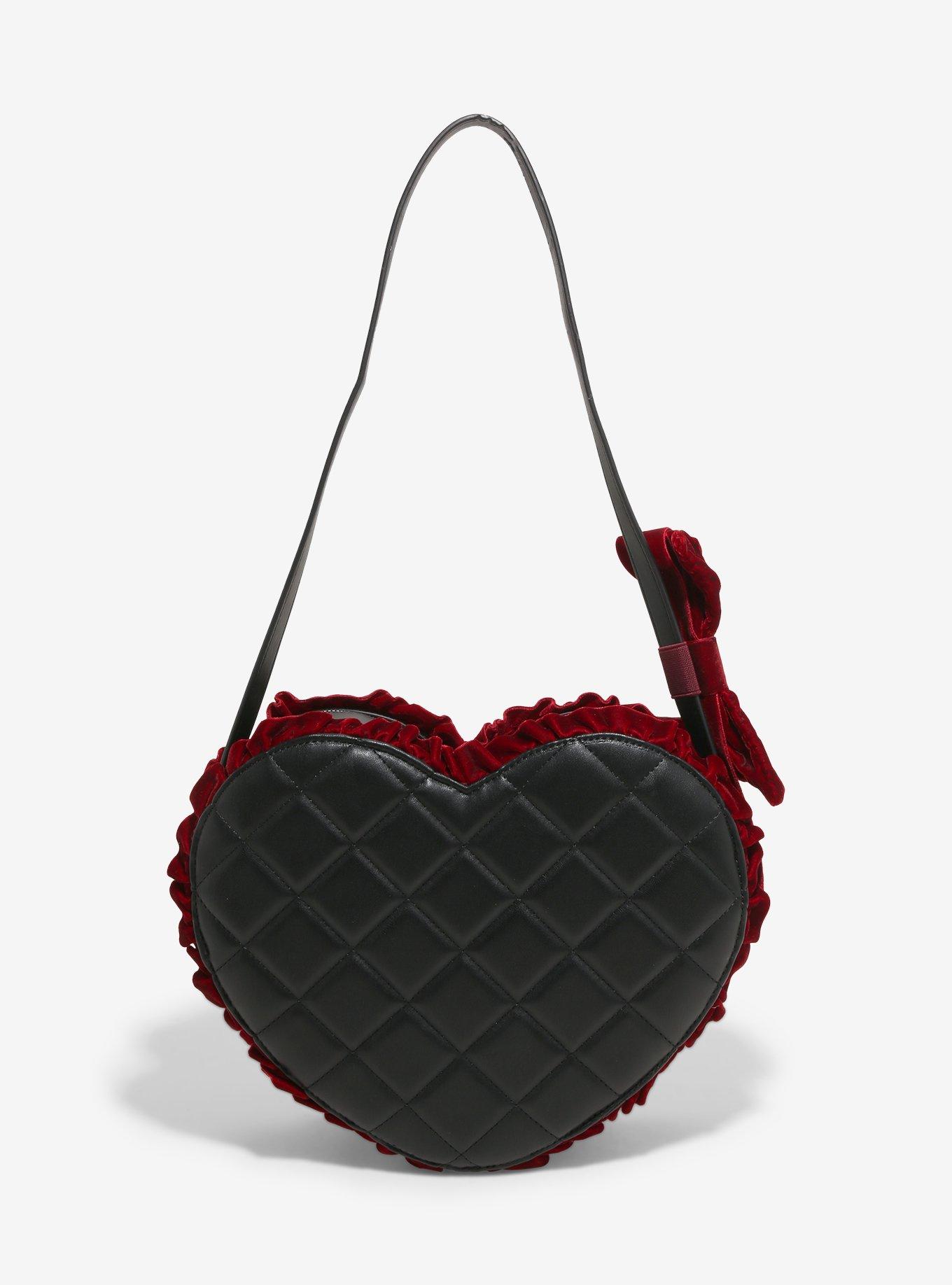 Black Heart Velvet Bow Shoulder Bag, , hi-res