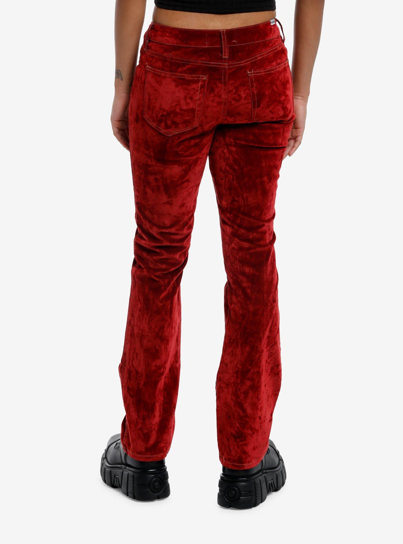 Red Flocked Low-Rise Straight Leg Jeans, , hi-res