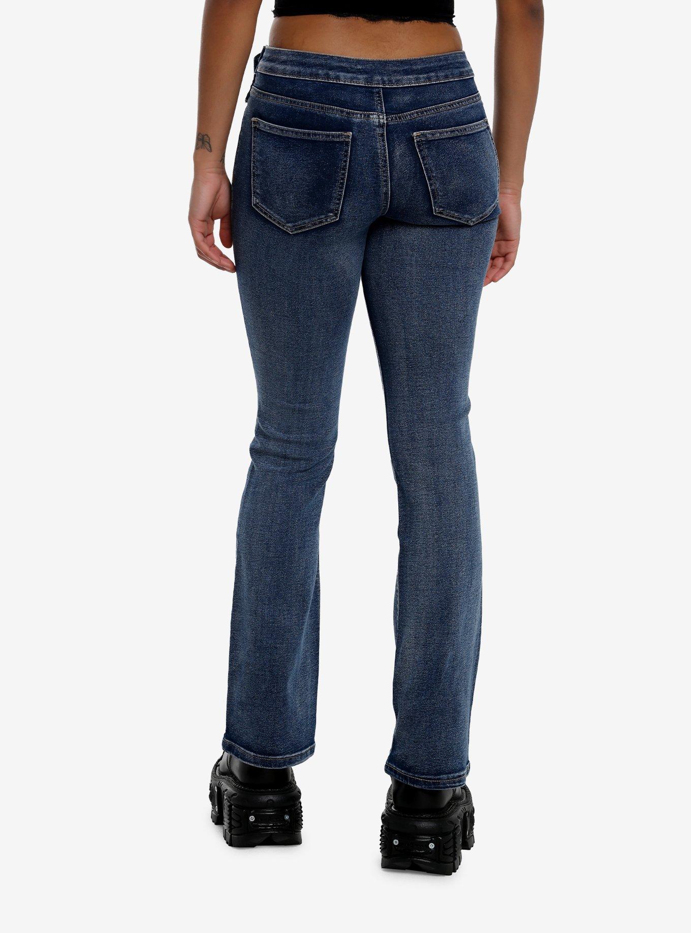 Dark Indigo Flare Denim Pants With Belt, , hi-res