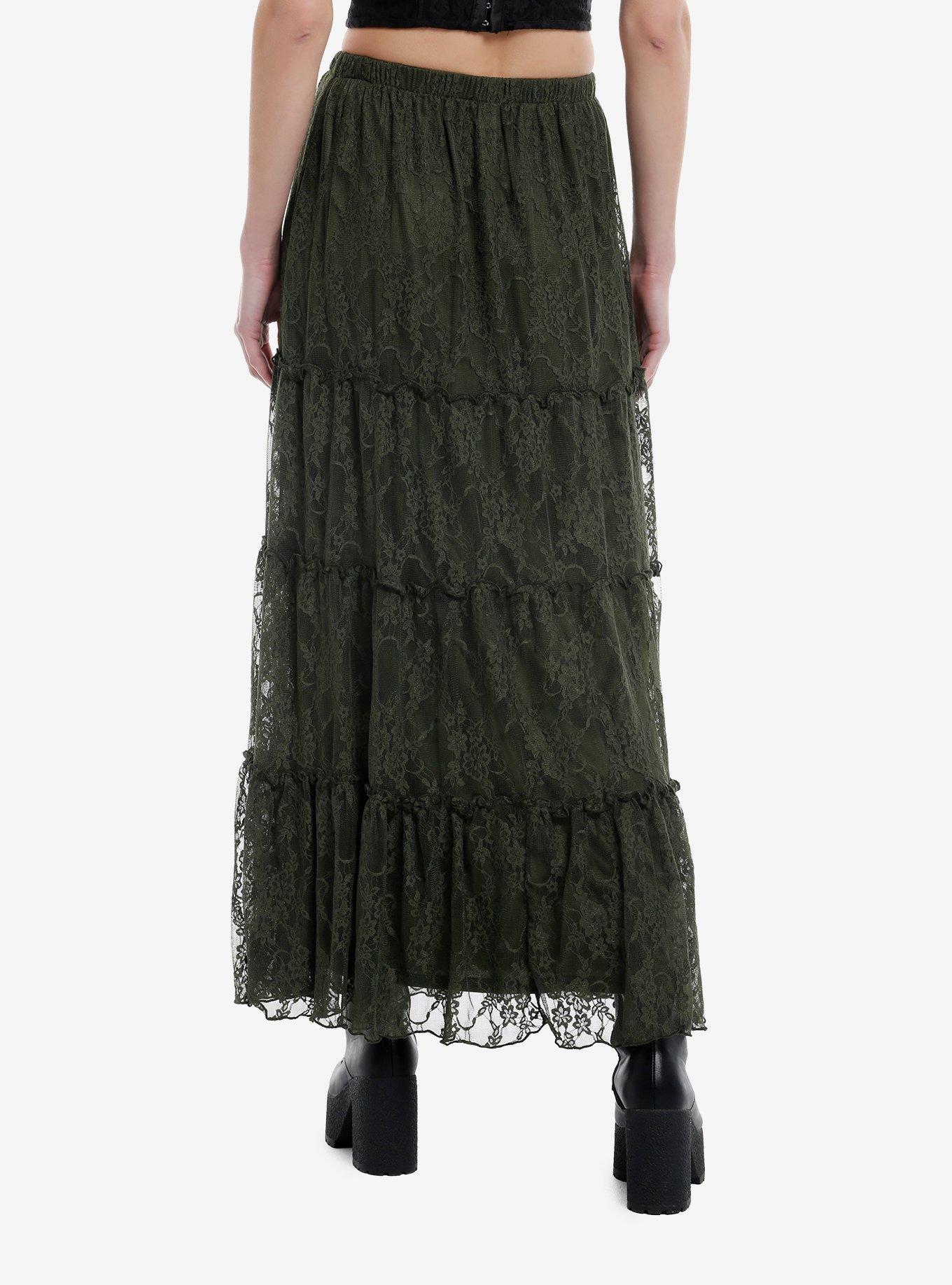 Thorn & Fable Green Lace Tiered Mini Skirt, , hi-res