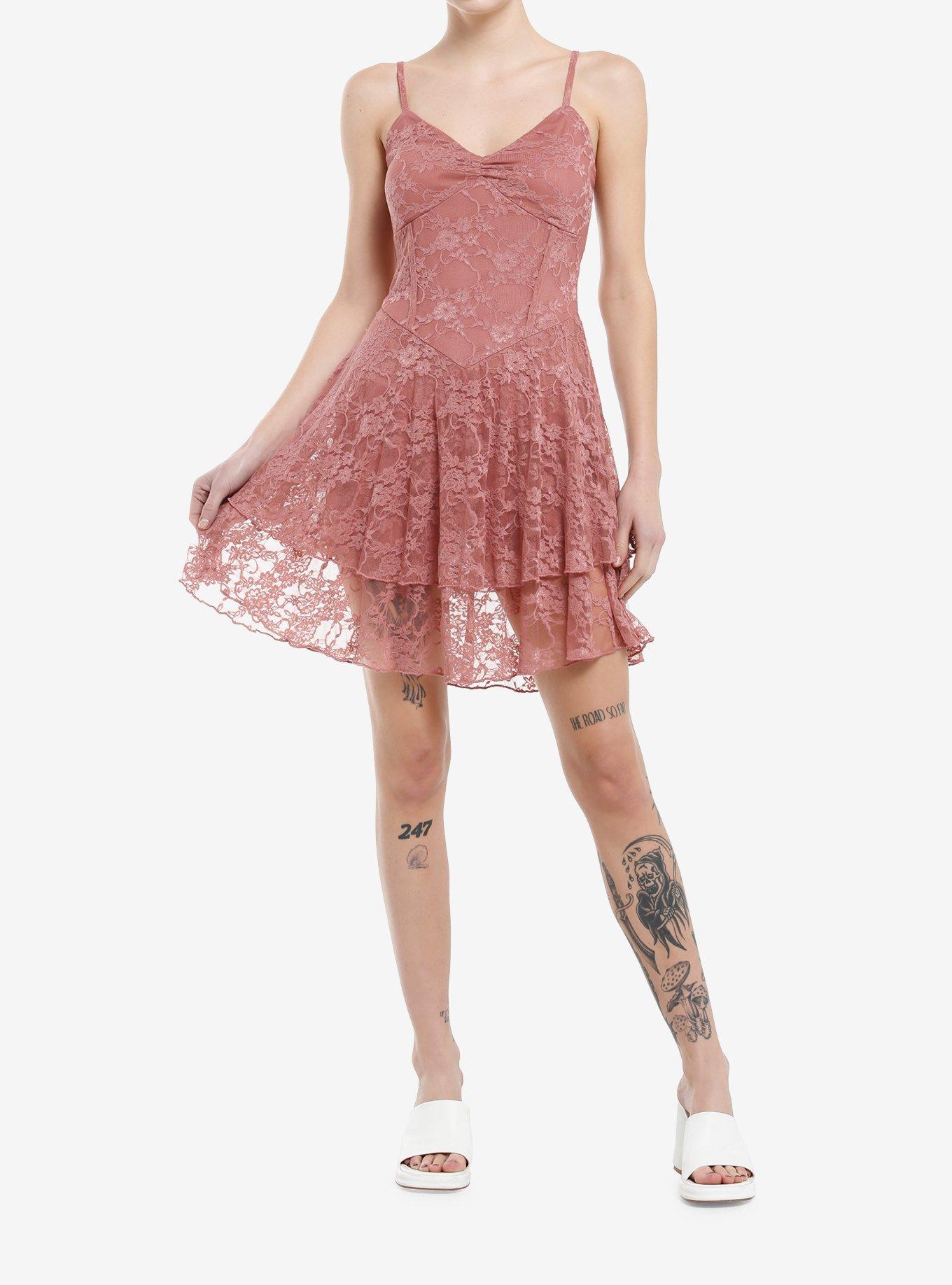 Thorn & Fable Mauve Lace Cami Dress, , hi-res