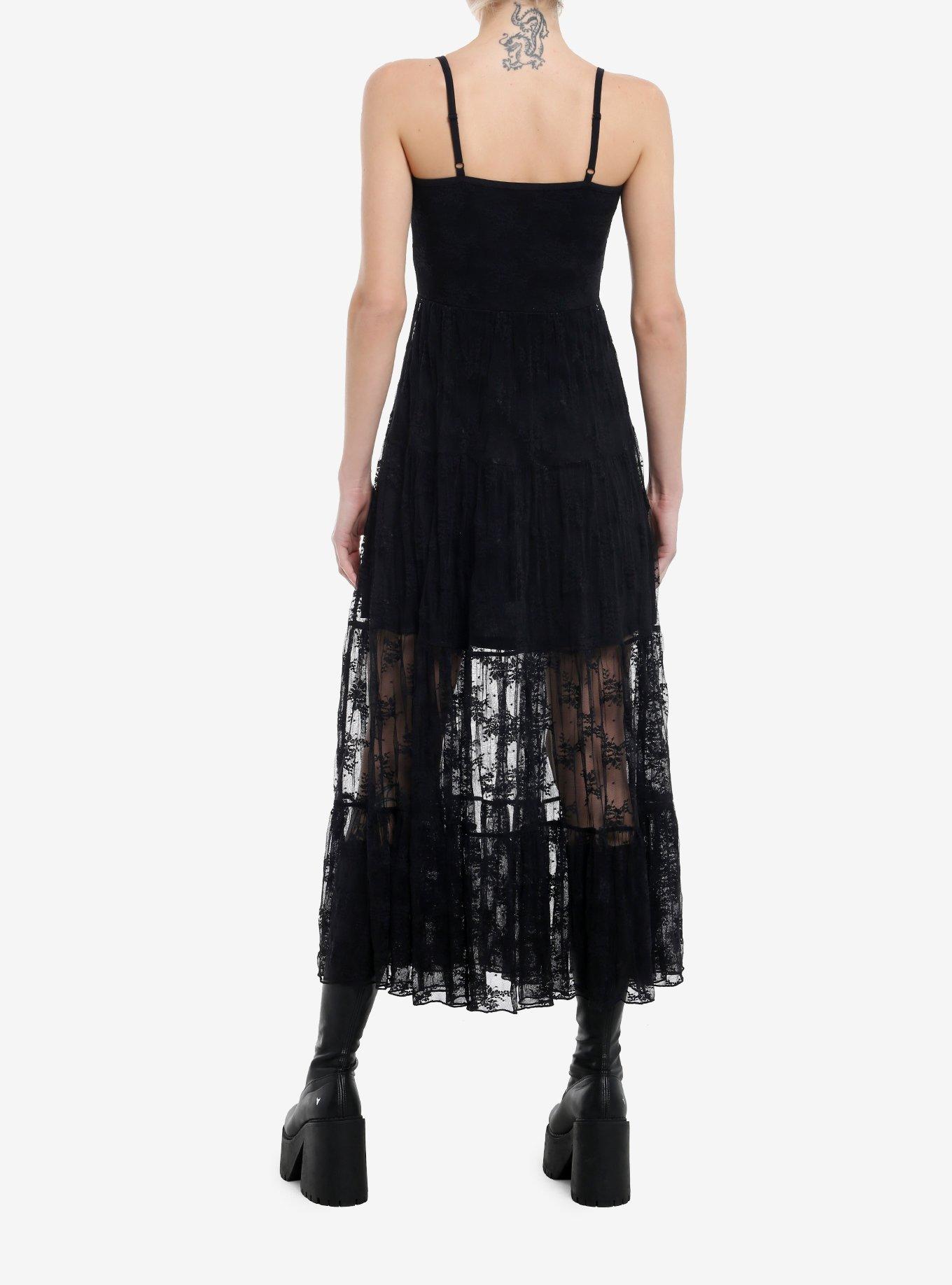 Cosmic Aura Floral Lace Tiered Cami Dress, BLACK, alternate