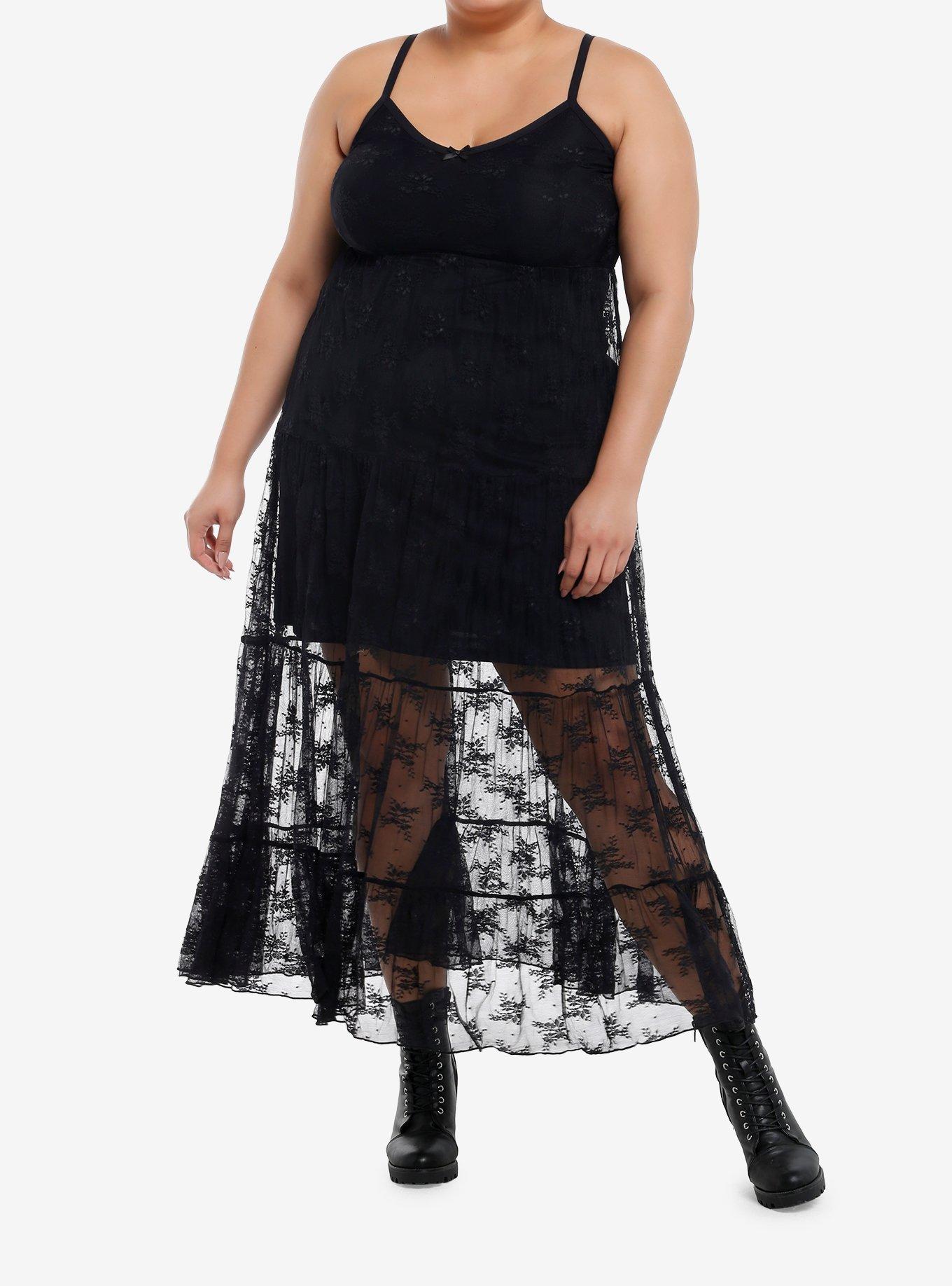 Cosmic Aura Floral Lace Tiered Cami Dress Plus Size, , hi-res