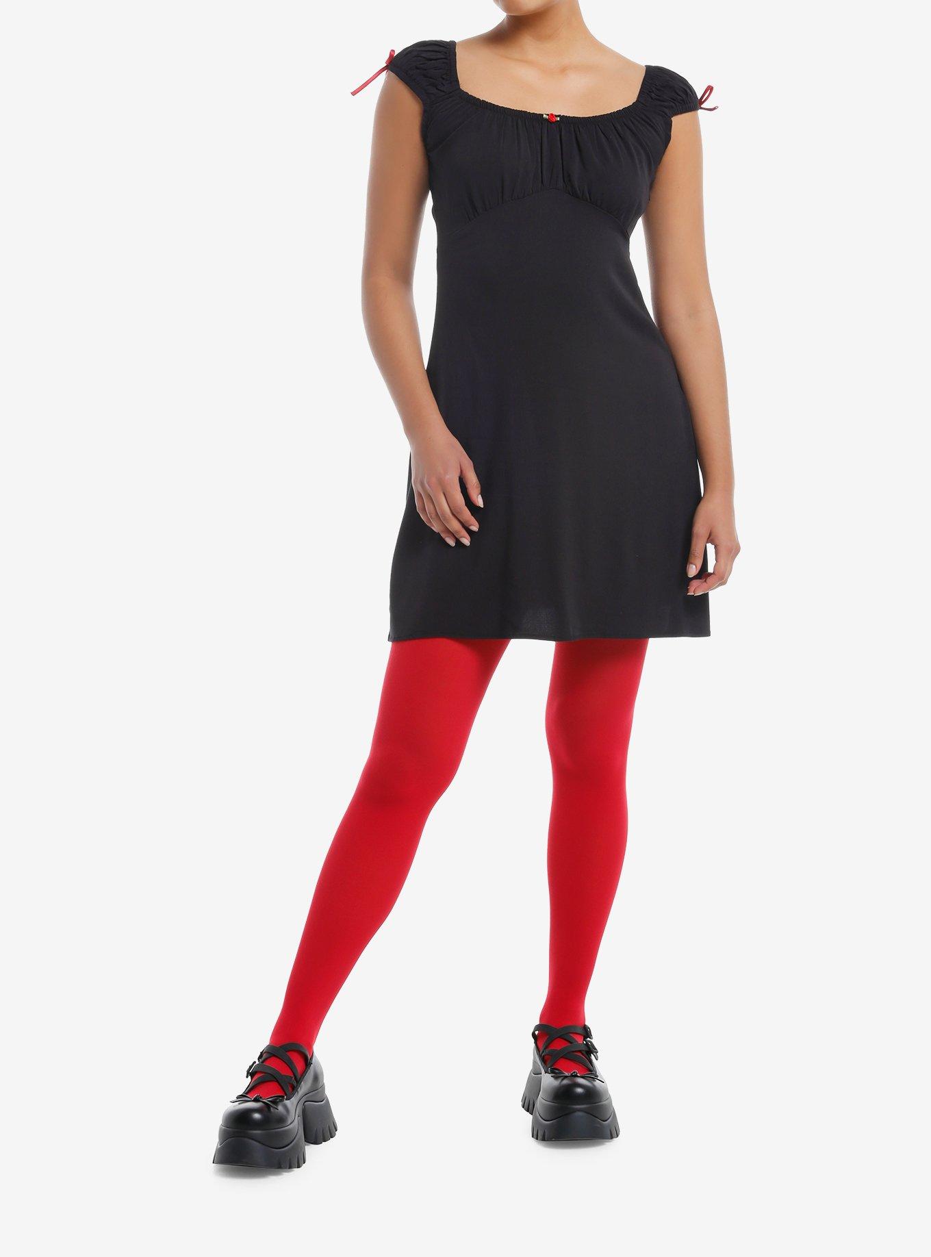 Cosmic Aura Black & Red Rosette Black Empire Waist Mini Dress, , hi-res