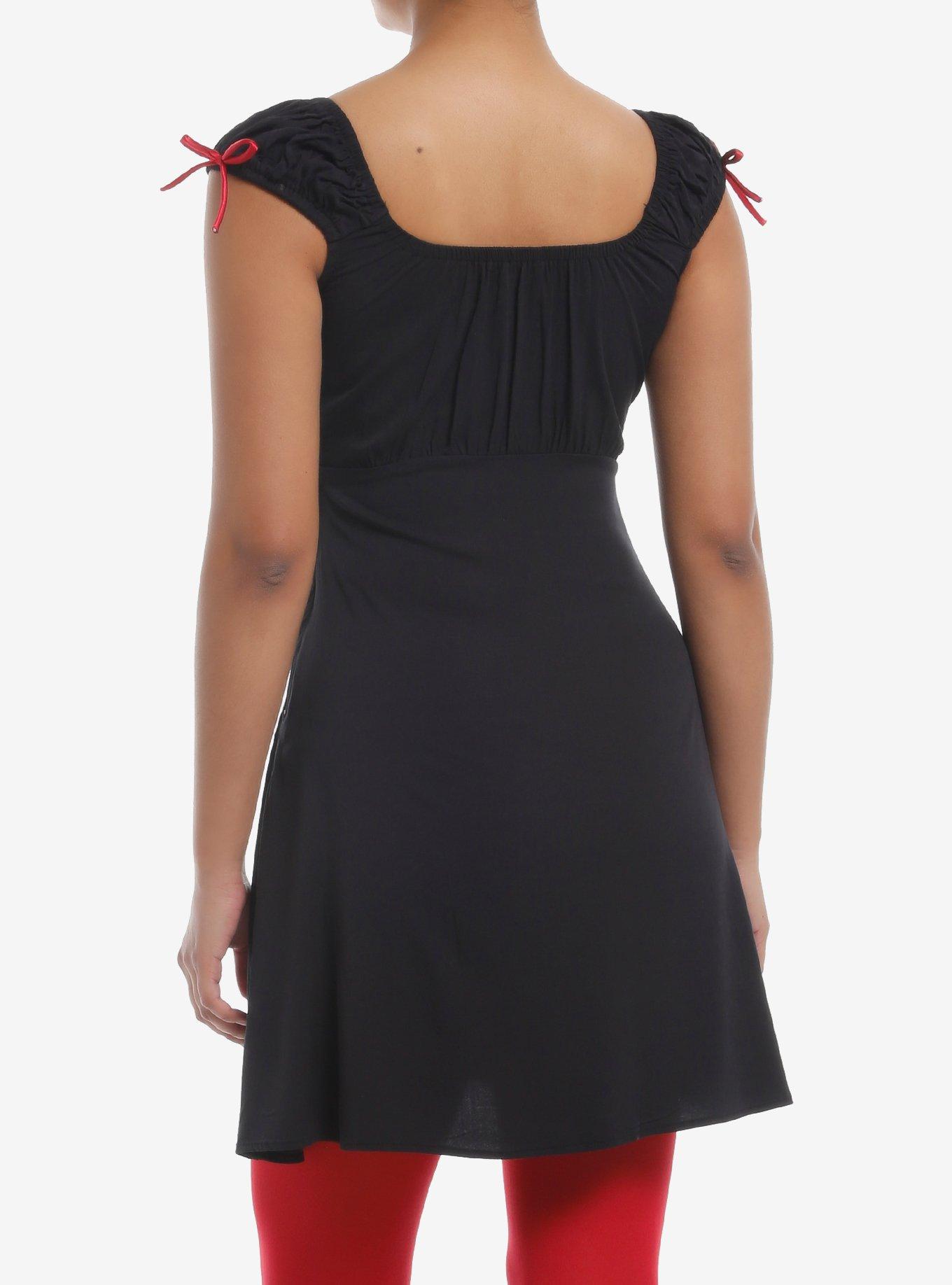 Cosmic Aura Black & Red Rosette Black Empire Waist Mini Dress, BLACK, alternate