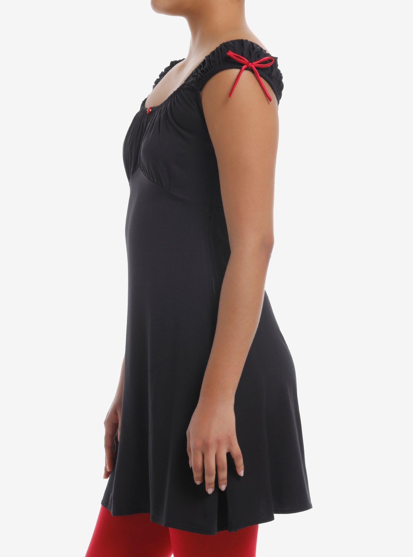 Cosmic Aura Black & Red Rosette Black Empire Waist Mini Dress, BLACK, alternate