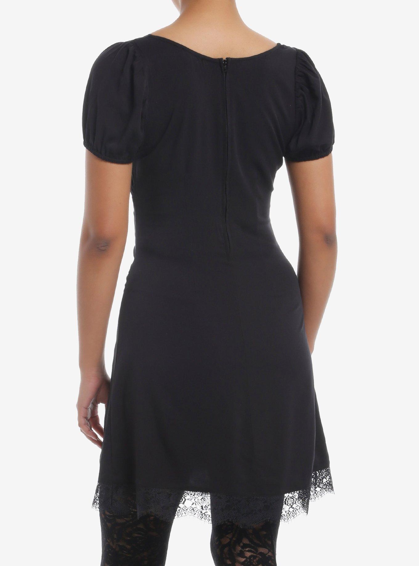 Cosmic Aura Black Lace Puff Sleeve Dress, BLACK, alternate