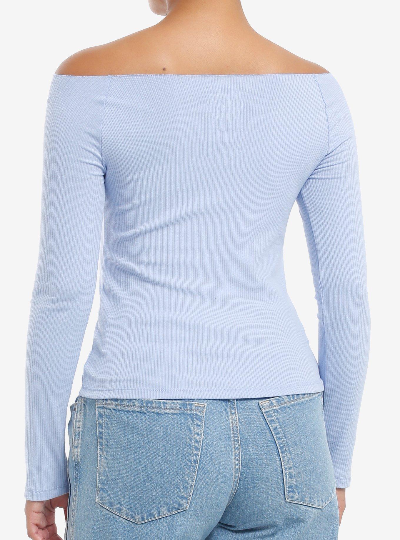 Cinnamoroll Varsity Off-The-Shoulder Girls Long-Sleeve Top, BLUE, alternate