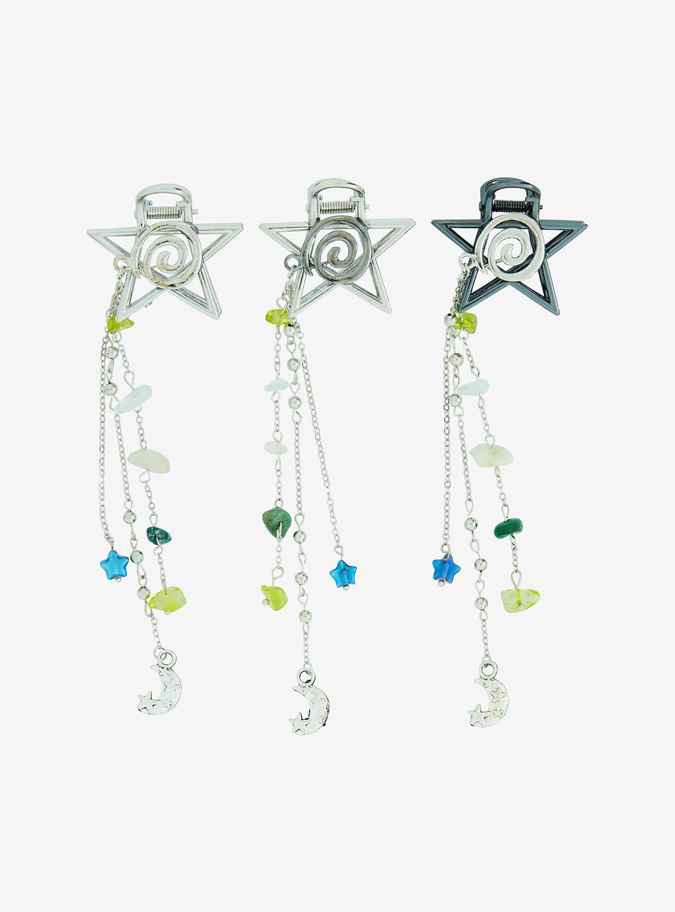 Thorn & Fable Spiral Star Dangling Bead Mini Claw Hair Clip Set, , hi-res