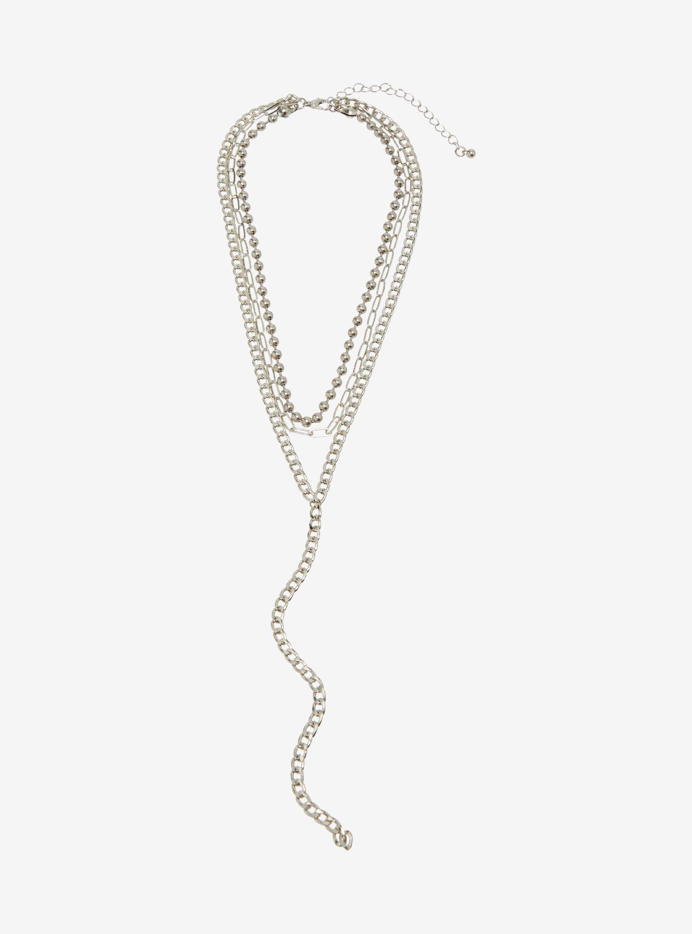 Social Collision Chain Lariat Layered Necklace, , hi-res