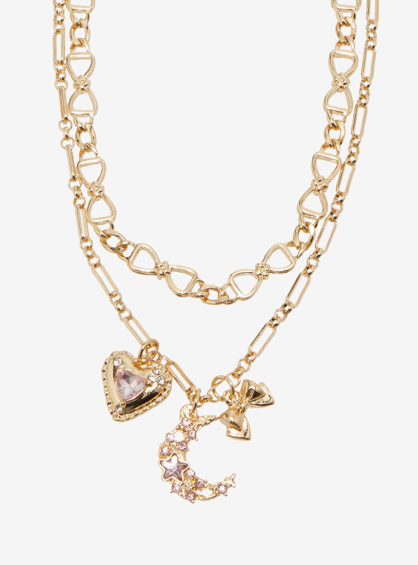 Sweet Society Moon Heart Bling Layered Necklace, , alternate