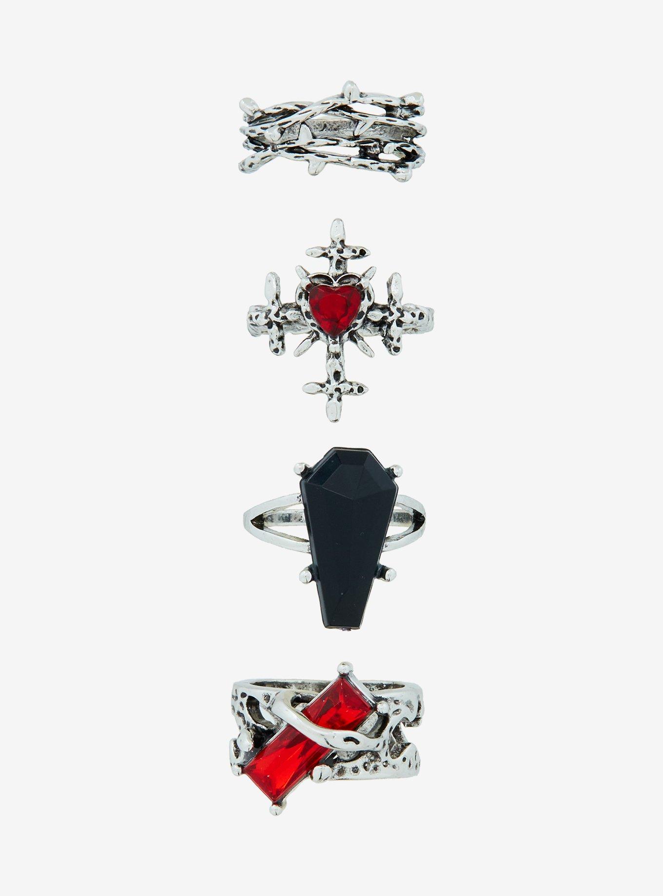 Social Collision Red Crystal Coffin Ring Set, , hi-res