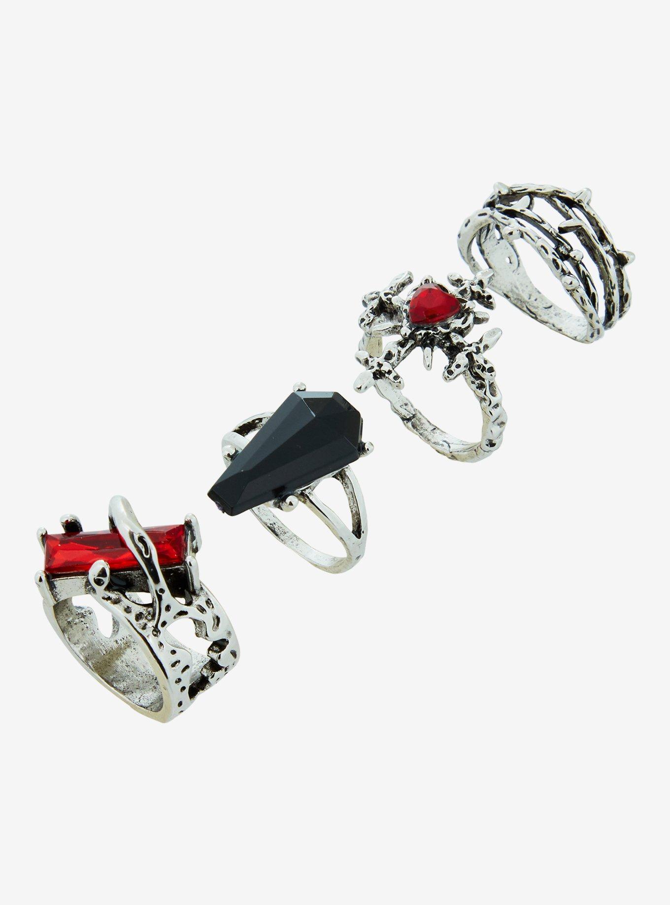 Social Collision Red Crystal Coffin Ring Set, , alternate