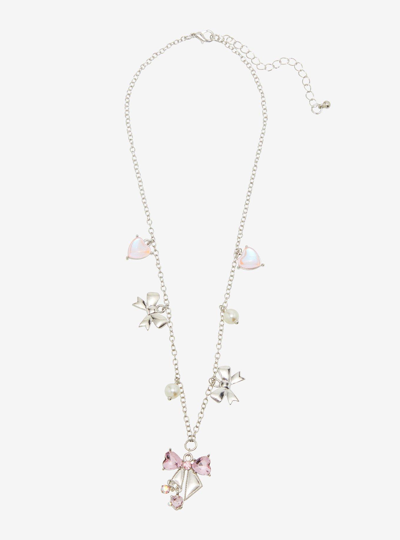 Sweet Society Pink Bow Heart Bead Necklace, , alternate