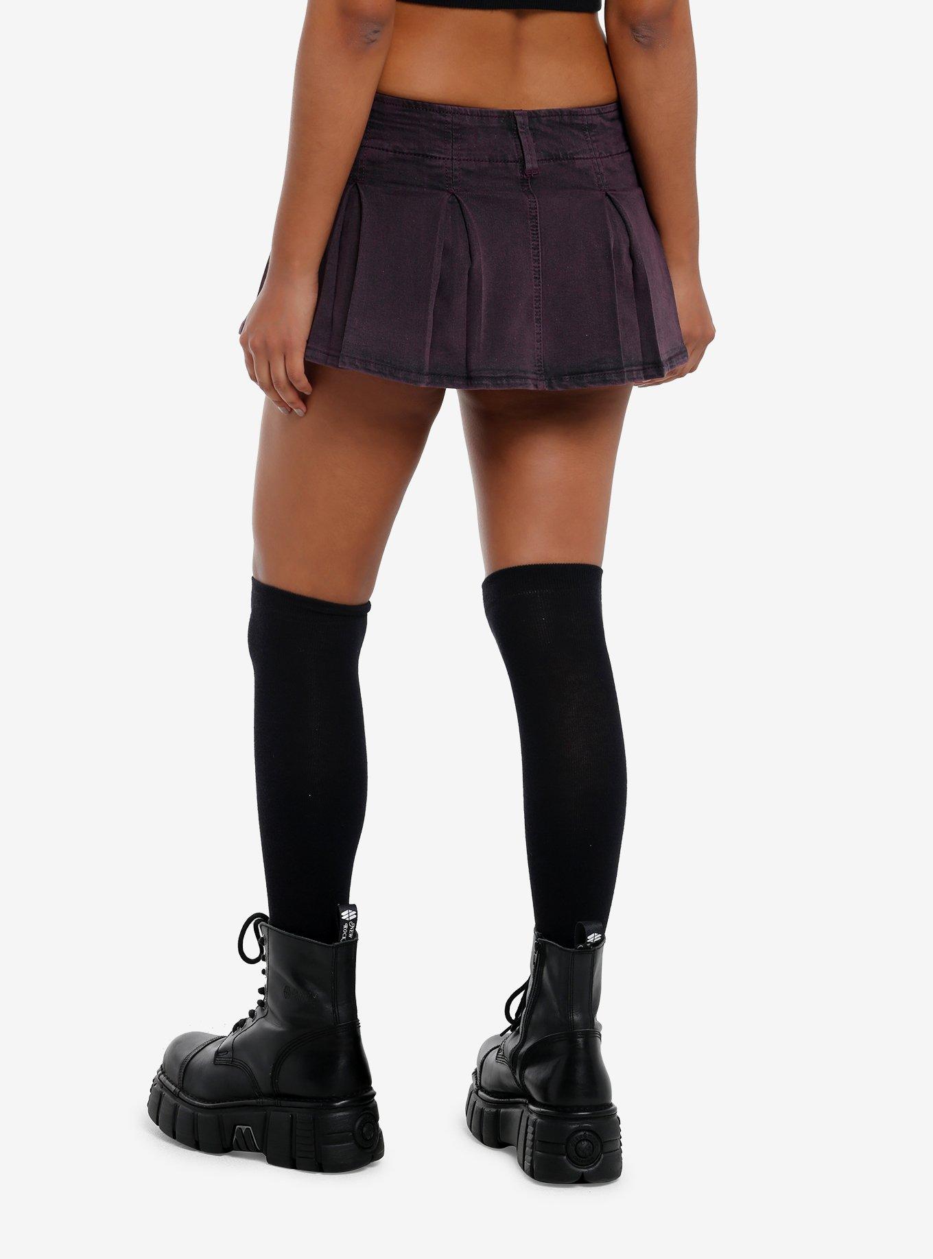 Purple Washed Pleated Micro Skort, , hi-res