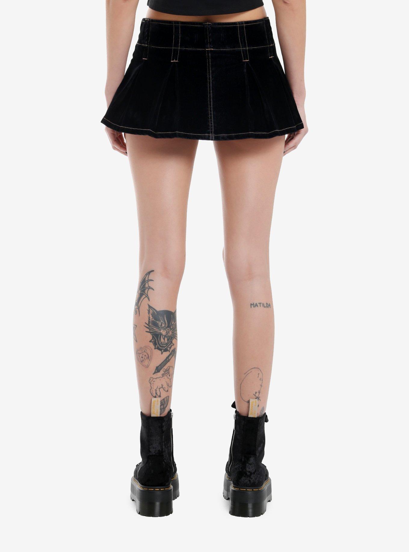 Black Velvet Pleated Micro Skort, , hi-res