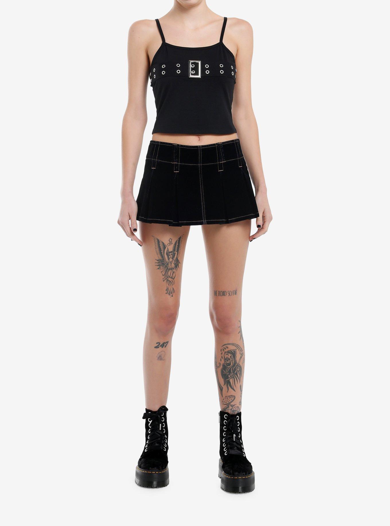 Black Velvet Pleated Micro Skort, , alternate