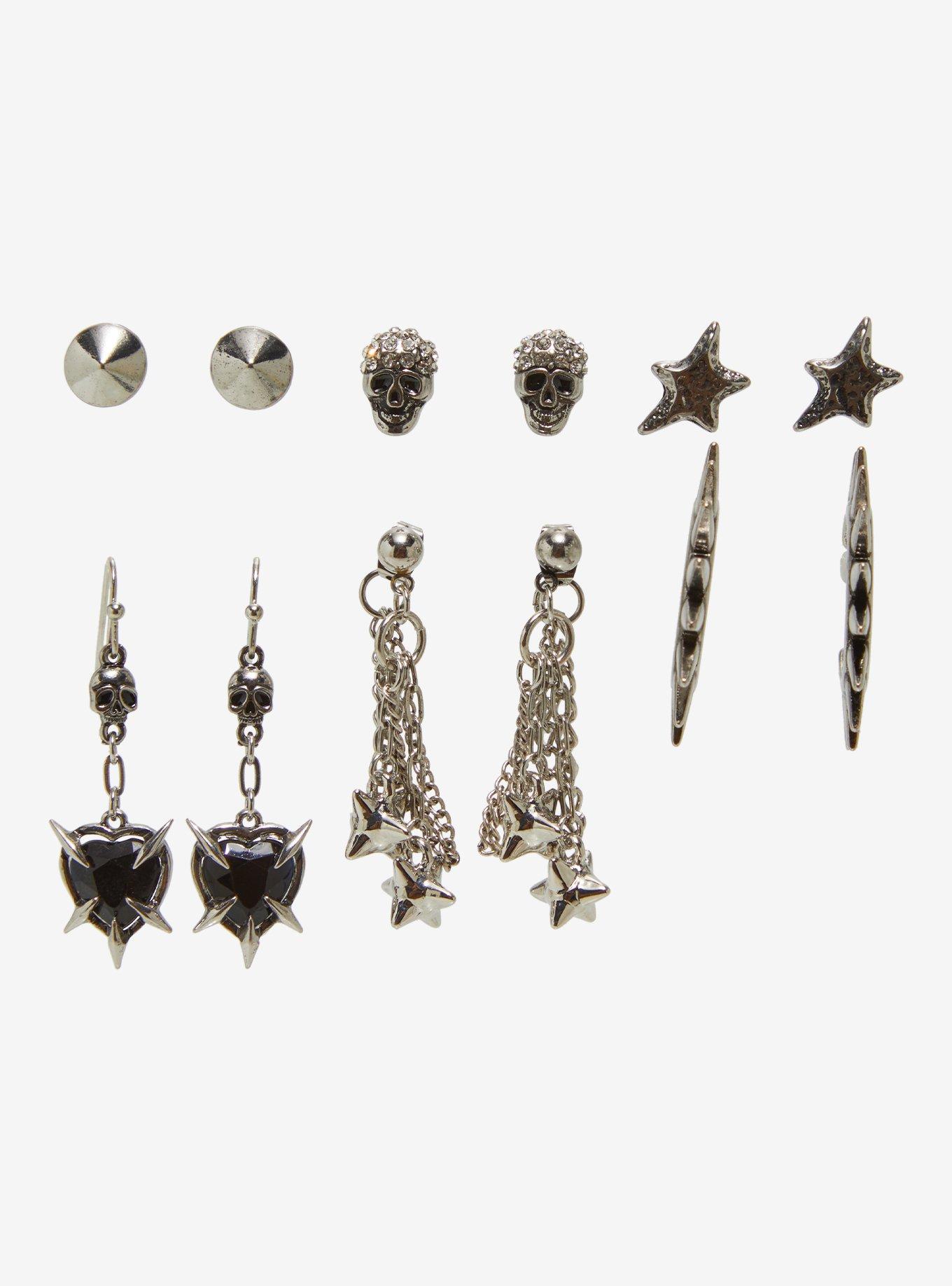 Social Collision Skull Heart Spike Earring Set, , hi-res