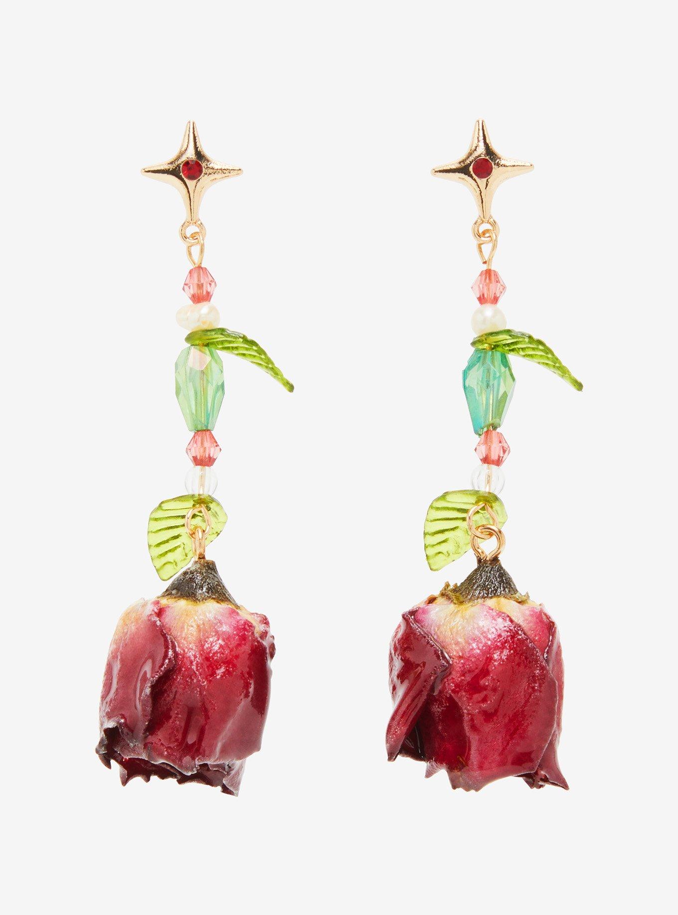 Thorn & Fable Rose Flower Drop Earrings, , hi-res