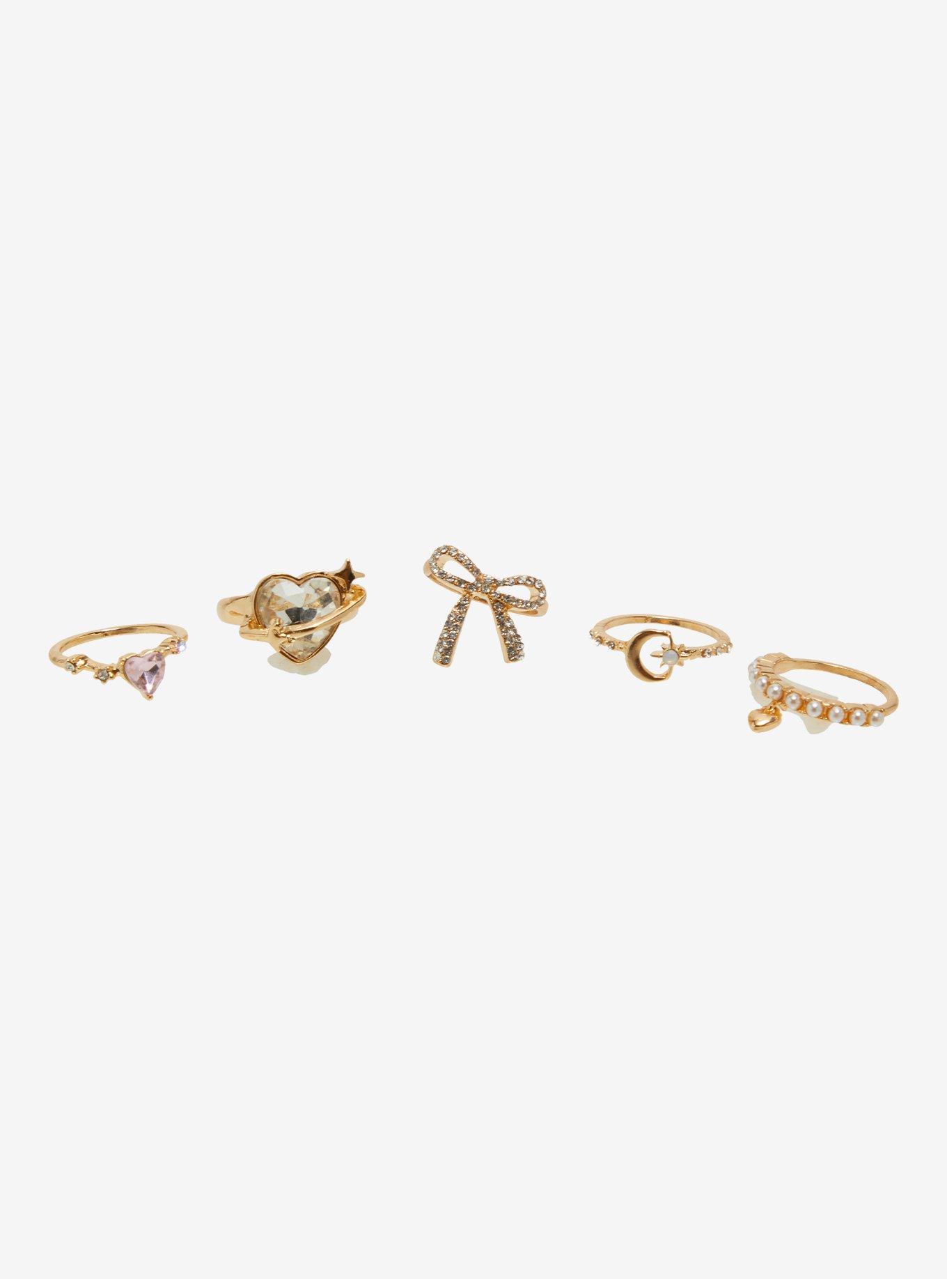 Sweet Society Bling Bow Heart Ring Set, , hi-res